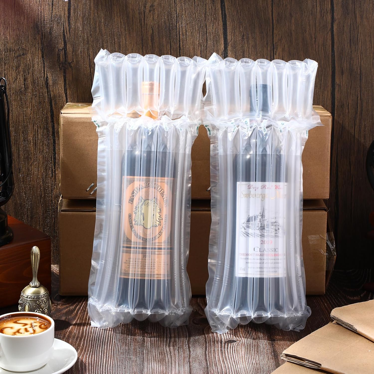Juego de 10 bolsas protectoras de viaje para botellas de vino con caja de envío de vino, bolsas de vino inflables para viajes, columna de aire,