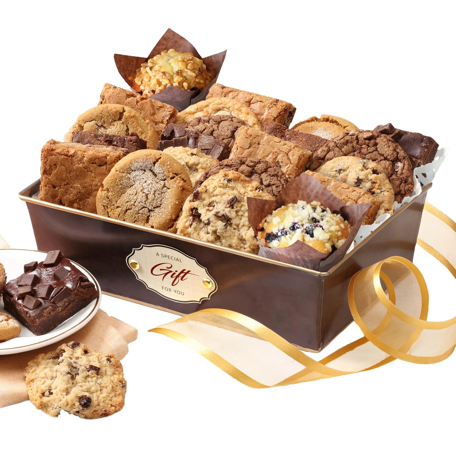 Broadway Basketeers Canastas de regalo de brownies y galletas. Envueltas individualmente para frescura, ingredientes surtidos y sabores, perfectos