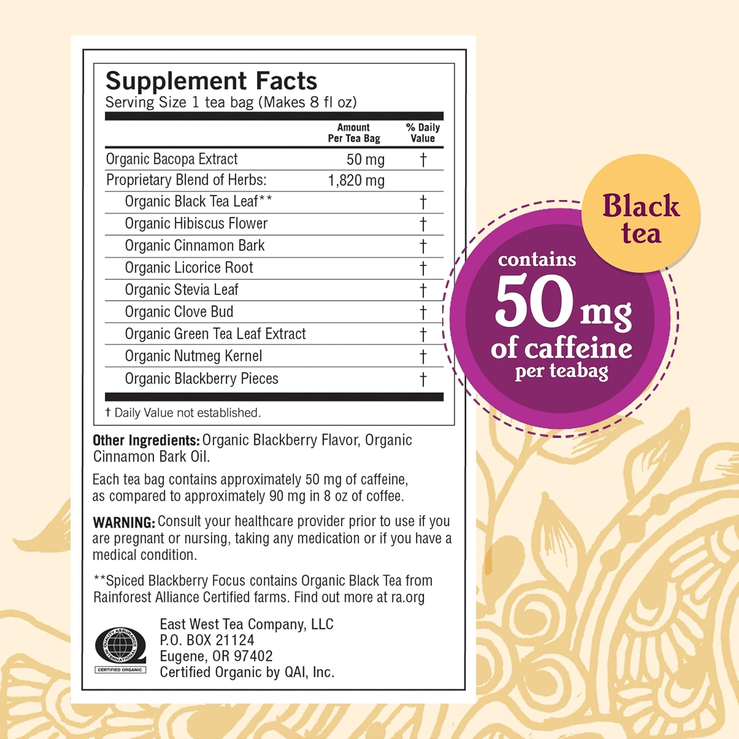 Yogi Té especiado Blackberry Focus Tea  16 bolsas de té por paquete (6 paquetes)  Té orgánico de mora para concentración con cafeína  Incluye hoja