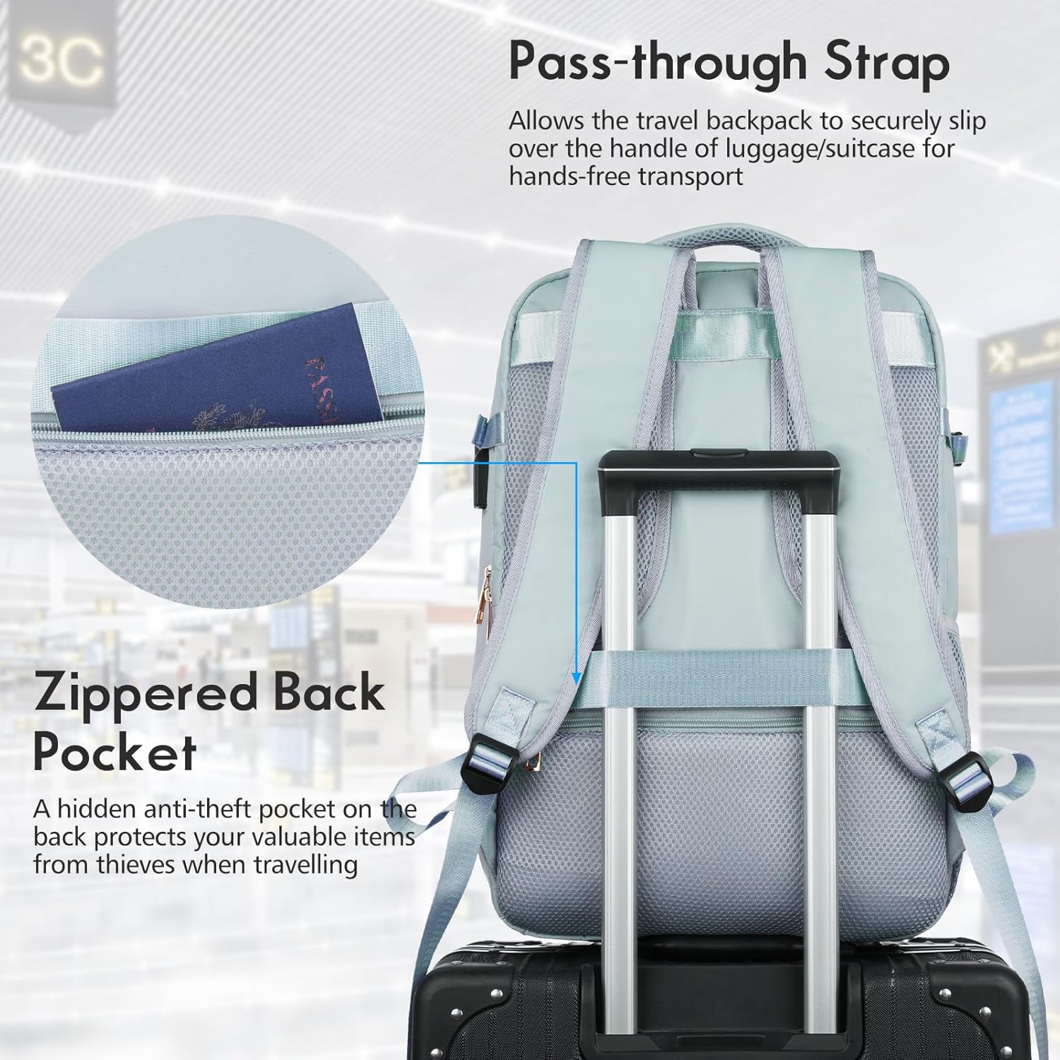 MOMUVO Mochila de viaje grande para mujer, mochila de transporte aprobada por vuelo, resistente al agua, antirrobo, mochila casual grande, Azul,