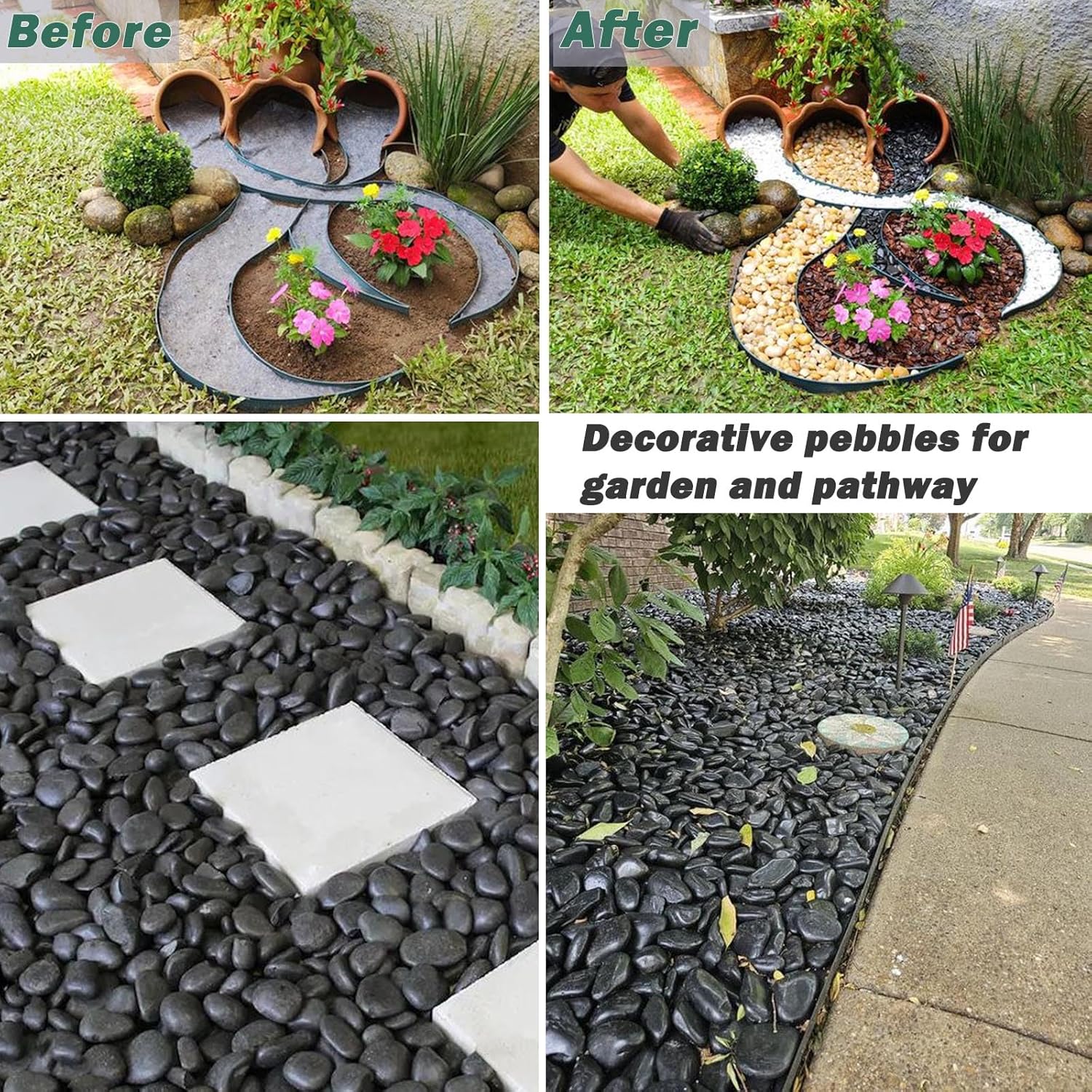 Rocas naturales de río para plantas de 1 a 2 pulgadas, grandes piedras pulidas para jardín, grava de acuario negra para pecera, guijarros