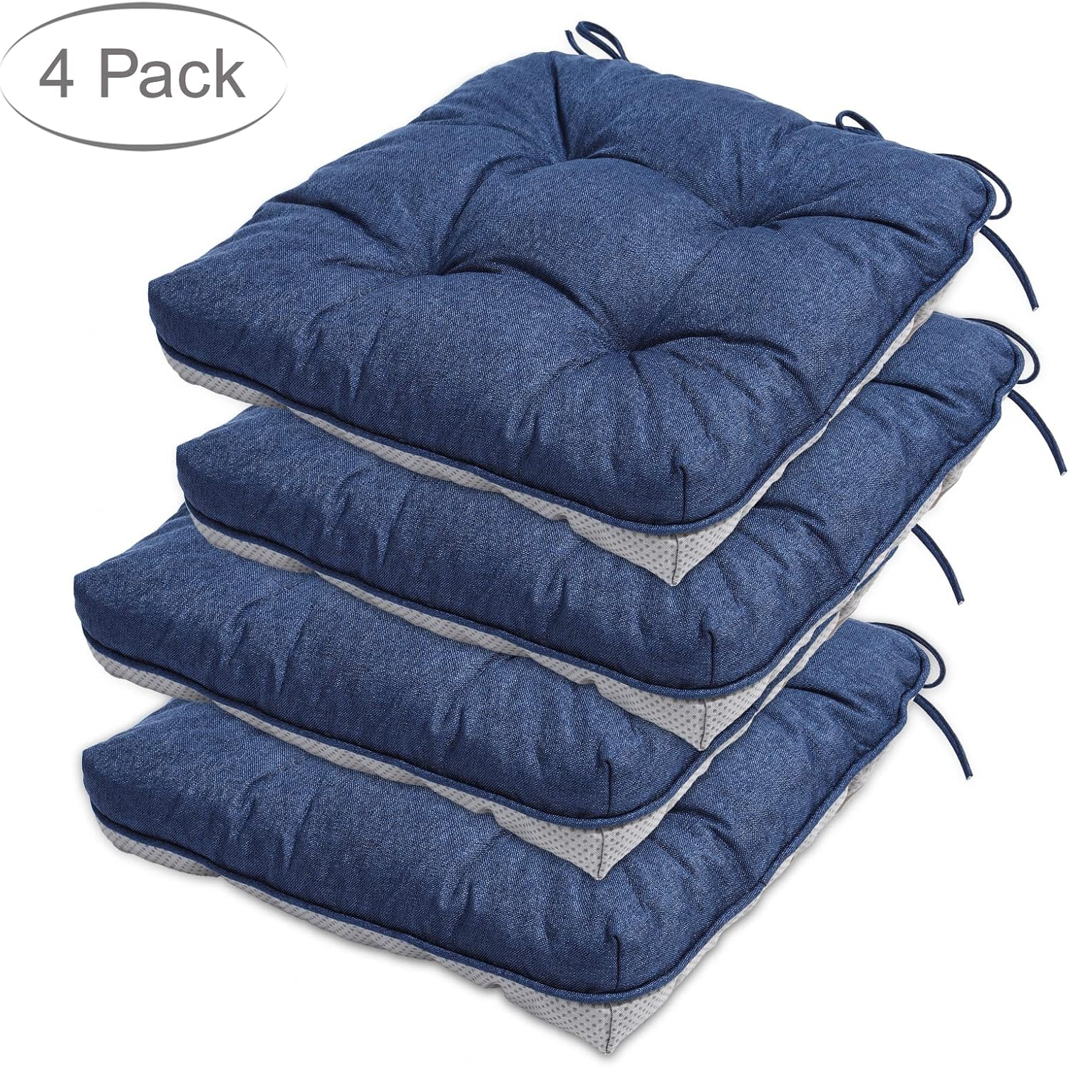 EAIMi Cojines para sillas de interior para sillas de comedor, paquete de 4 unidades, almohadillas de espuma viscoelástica copetudas para sillas de