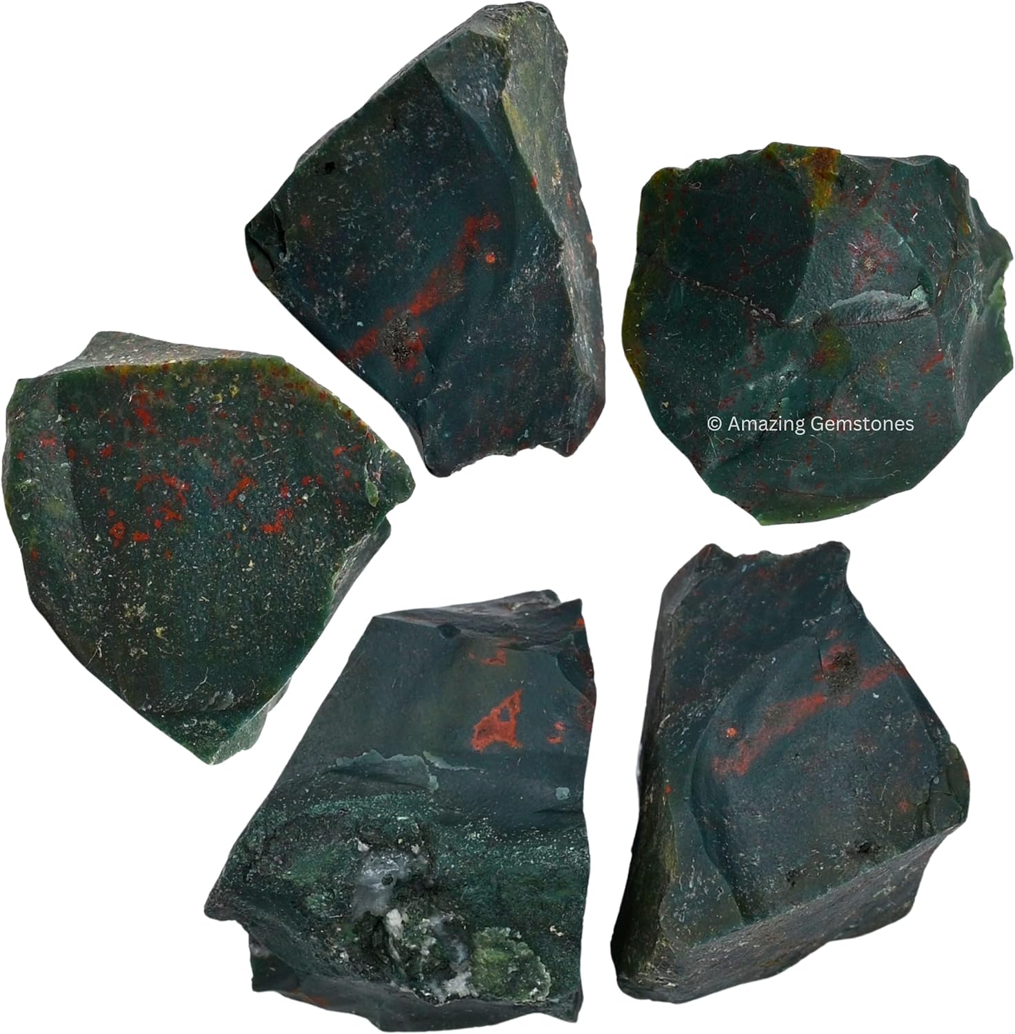 Bloodstone – Cristales crudos y piedras curativas, rocas naturales para rodar y hacer tú mismo, piedras y cristales crudos (5 piezas)