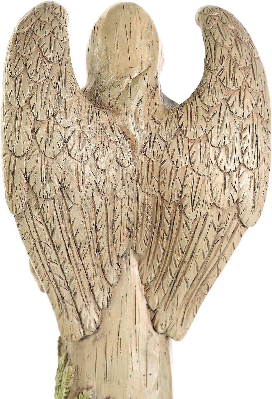 DUSVALLY Estatua de ángel de resina de 10 pulgadas de alto con pájaro, figura de ángel de jardín, decoración al aire libre, escultura de jardín de