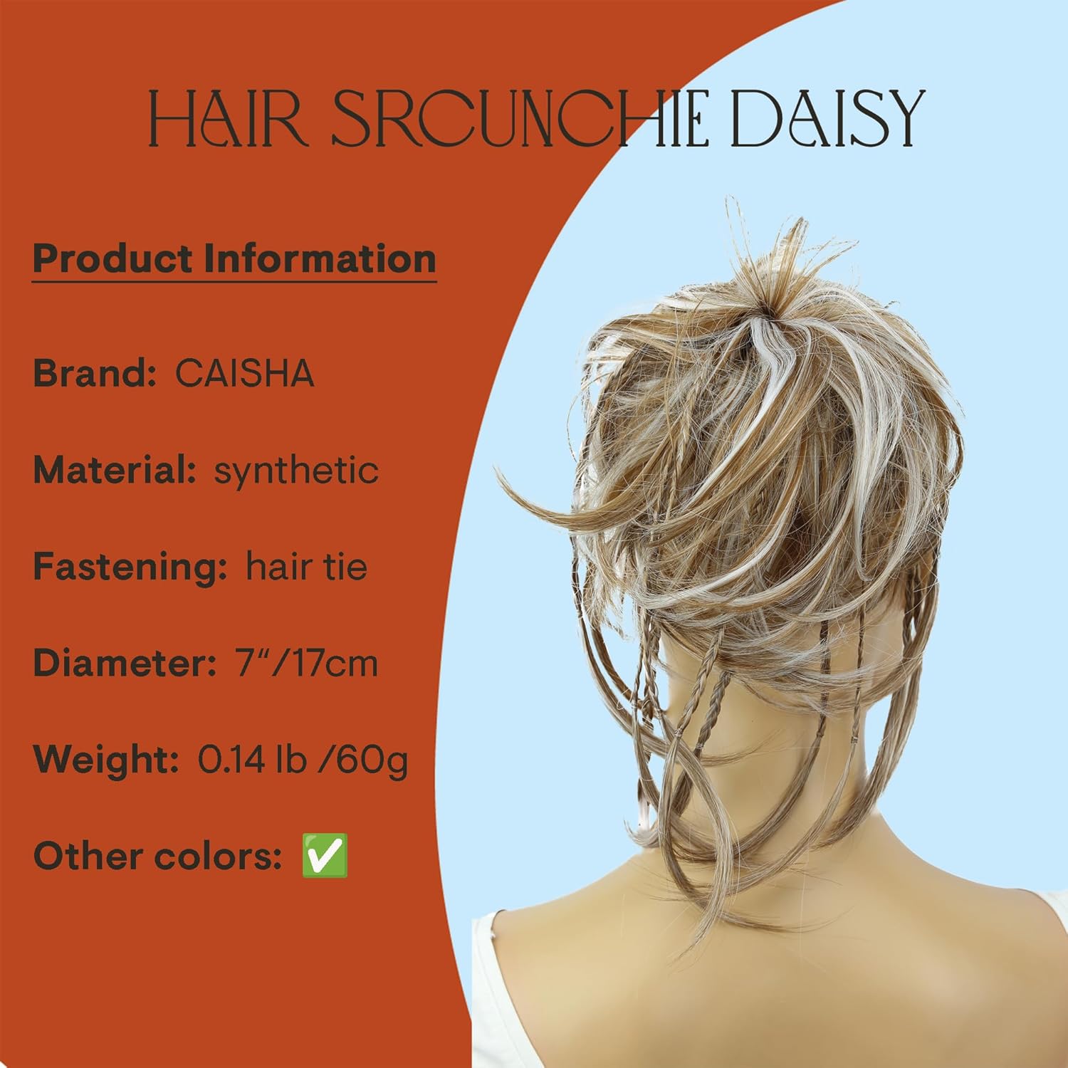 CAISHA Prettyshop – Banda elástica grande XXL tipo postizo de cabello trenzado apenas ondulado, ideal para peinados recogidos o rodetes desaliñados,