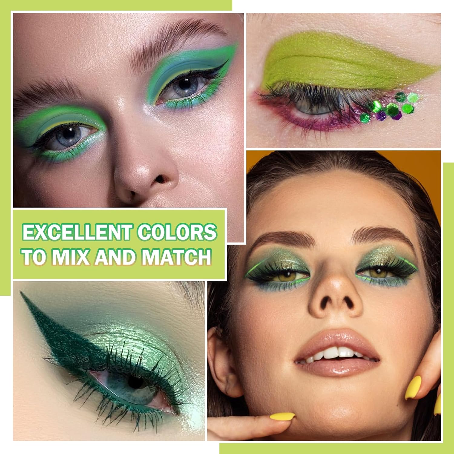 XiaoTu Paleta de sombra de ojos verdes, paleta de maquillaje de sombra de ojos con purpurina verde, mate de larga duración, altamente pigmentada,