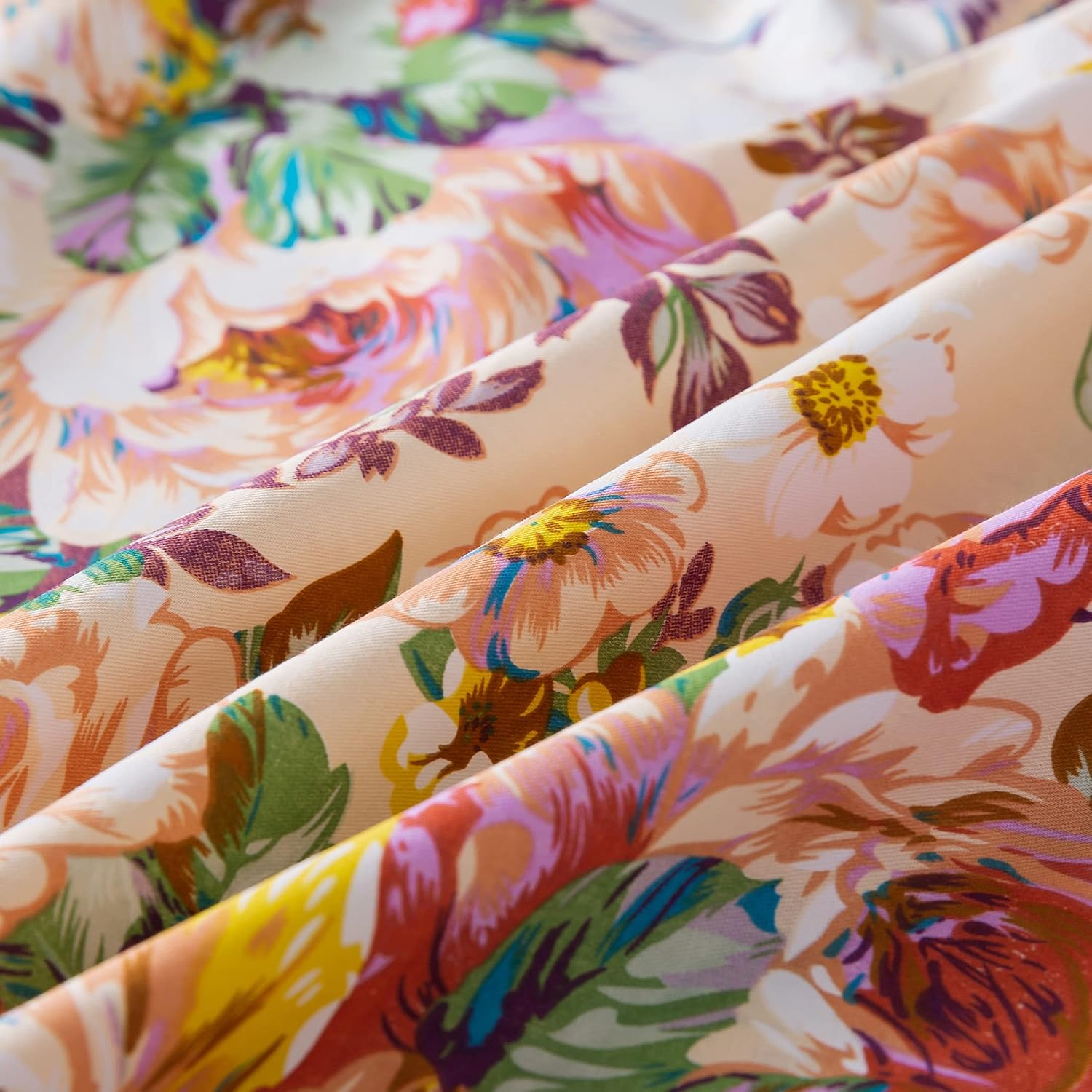 FADFAY Juego de sábanas vintage con diseño floral, tamaño matrimonial, 4 piezas, 100% algodón, suave, estilo francés, estilo rural, jardín, flores,