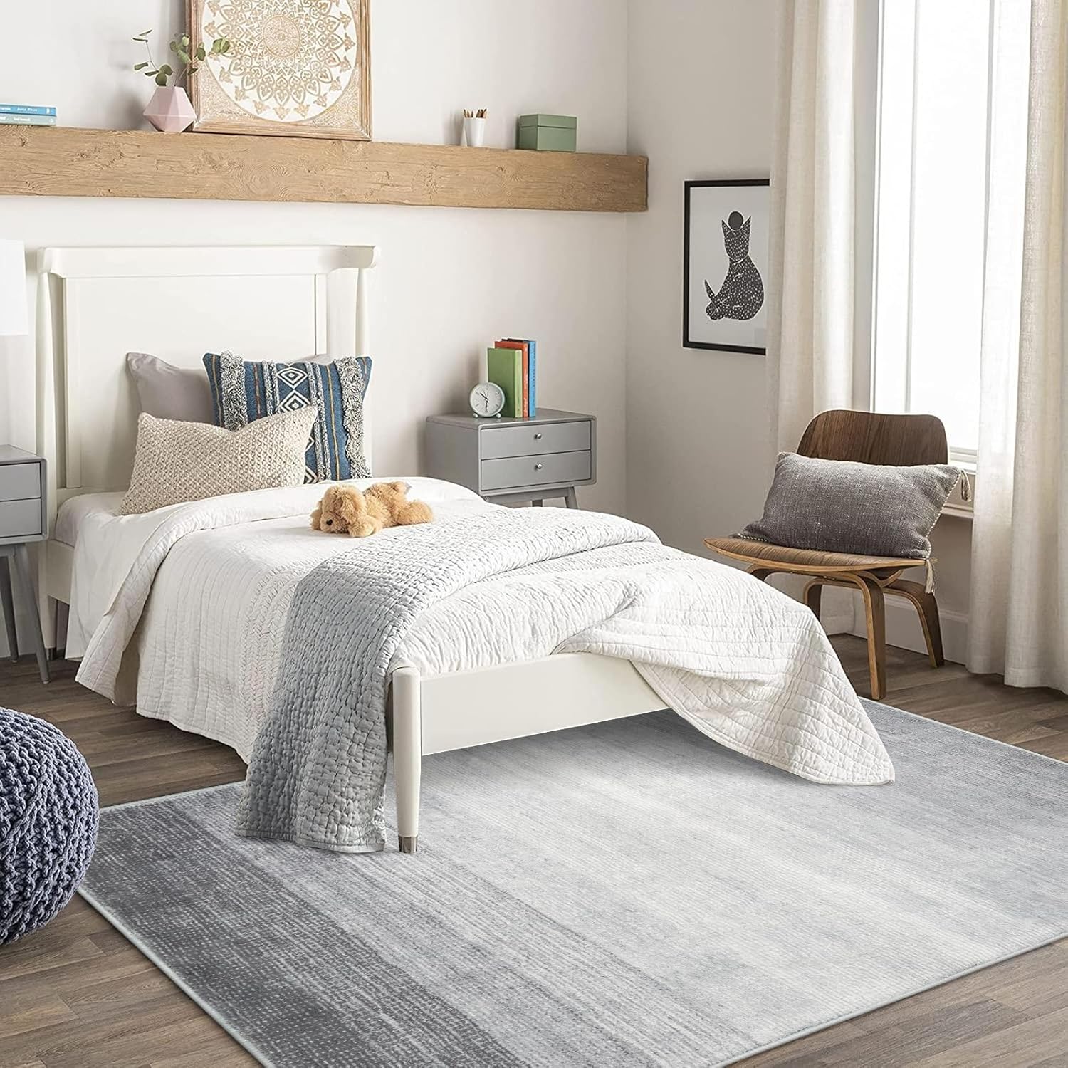 Wonnitar Alfombra moderna color gris degradado de 4 x 6 pies para dormitorio, alfombra lavable para sala de estar, antideslizante, resistente a las