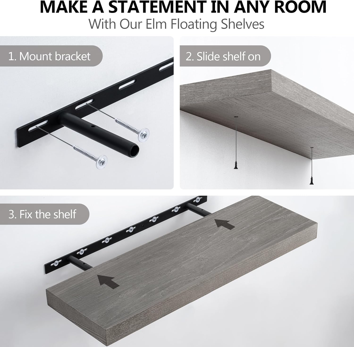 Fun Memories Estantes flotantes, estantes de pared de madera de olmo maciza rústica de 8 pulgadas de profundidad para almacenamiento, estantería de