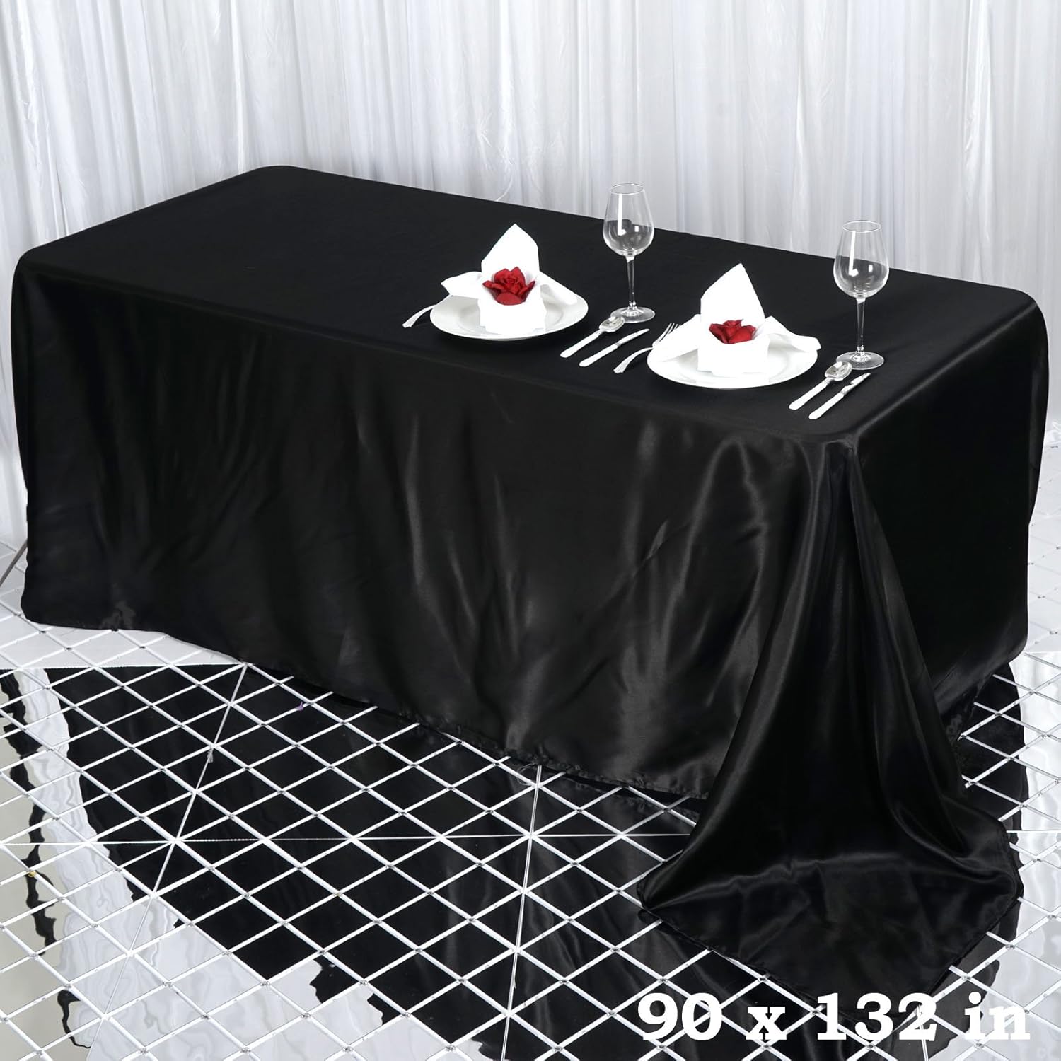 BalsaCircle Mantel rectangular de satén negro de 90 x 132 pulgadas para mesa de boda, fiesta, recepción, eventos, cocina y comedor