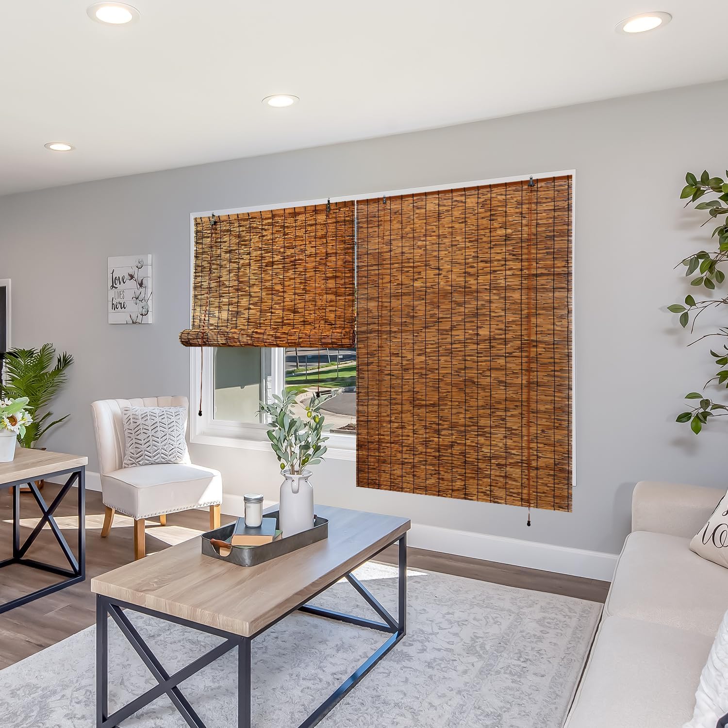 Persianas de bambú, paquete de 2 persianas enrollables de bambú retro de 47 pulgadas de ancho x 71 pulgadas de alto para ventanas, persianas de caña