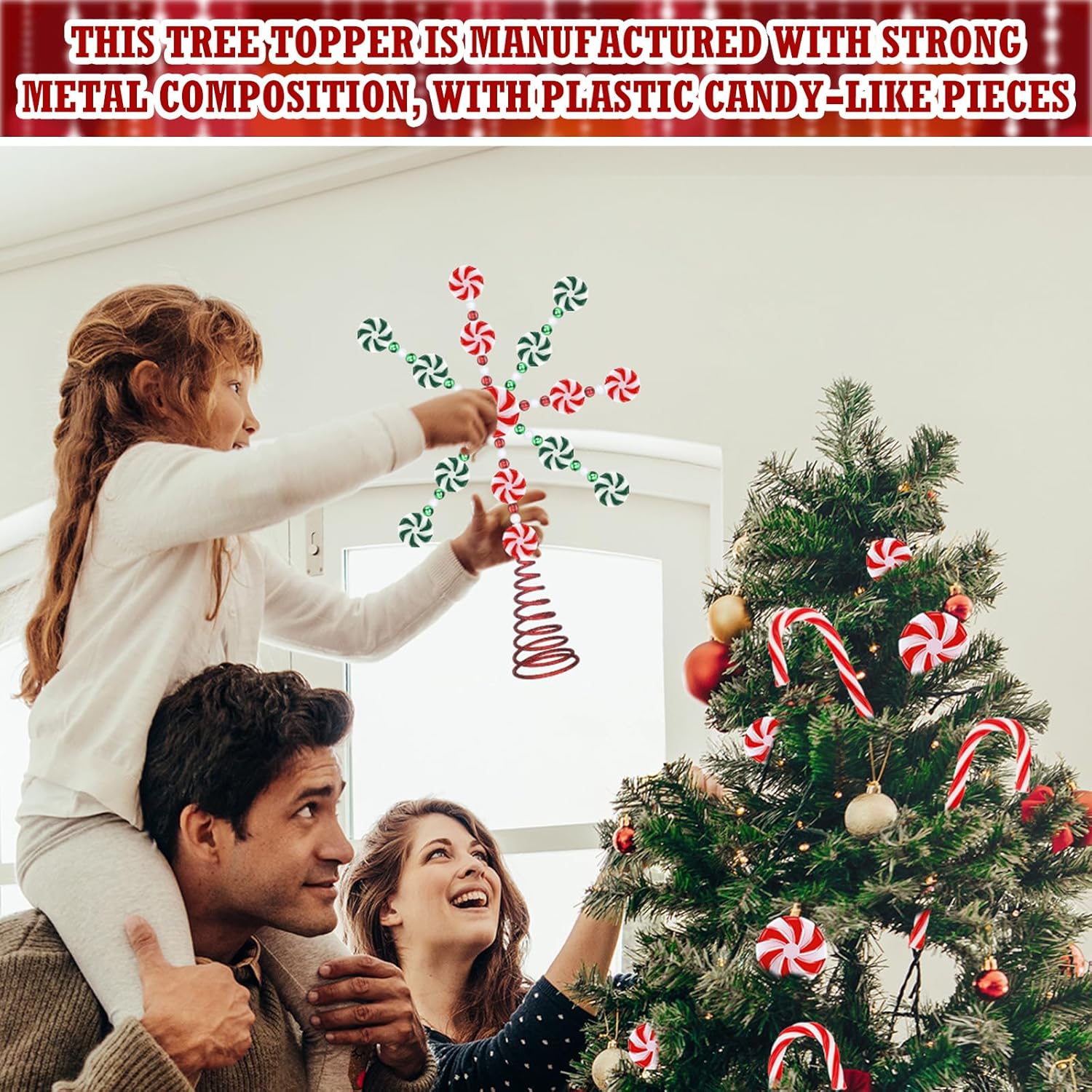 Shappy Juego de 26 adornos de árbol de Navidad con forma de copo de nieve de caramelo, bastones de caramelo de menta, adornos para árbol de Navidad,