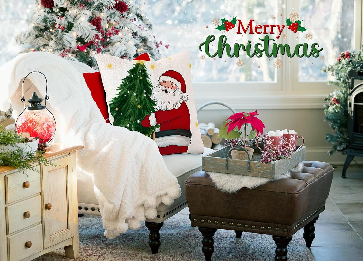 Brightown Juego de 4 fundas de almohada rojas de Navidad de 18 x 18 pulgadas, decoración de Navidad, decoración de vacaciones de invierno, funda de