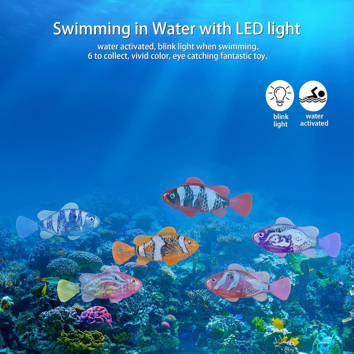 Robot Fish Activado por agua, natación en agua con luz LED, juguetes eléctricos de bañera para mascotas, gatos, perros (dorado + morado)