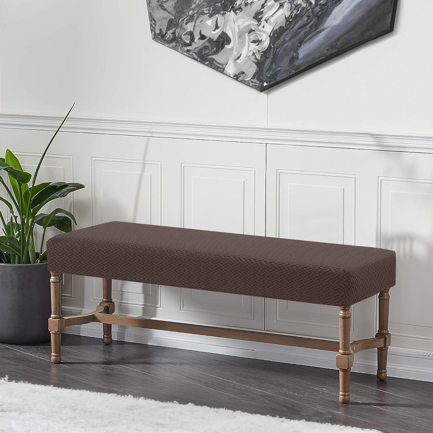 Funda de banco de jacquard elástica para comedor, antipolvo, extraíble, lavable, para sala de estar, dormitorio, cocina (47-59 pulgadas, marrón
