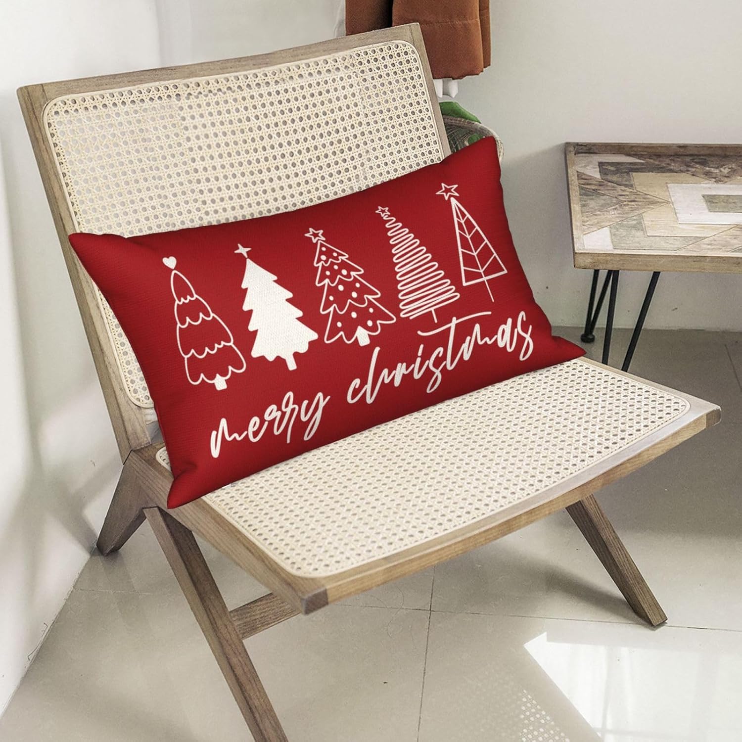 GOLIANDA Juego de 2 fundas de almohada de Navidad de 12 x 20 pulgadas, fundas de almohada de lino decorativas de invierno, Navidad, almohadas rojas