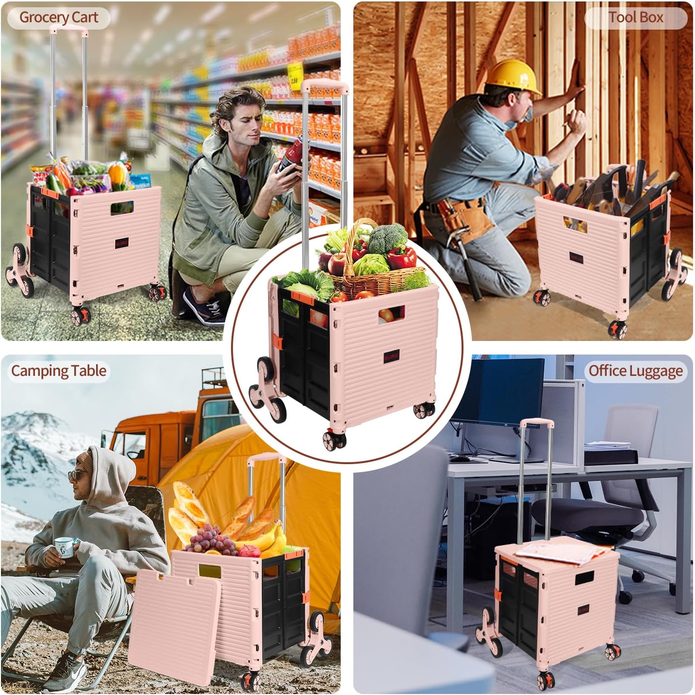SELORSS Carrito plegable de utilidad, carrito plegable con ruedas para subir escaleras, cesta para profesores con tapa, resistente al desgaste,