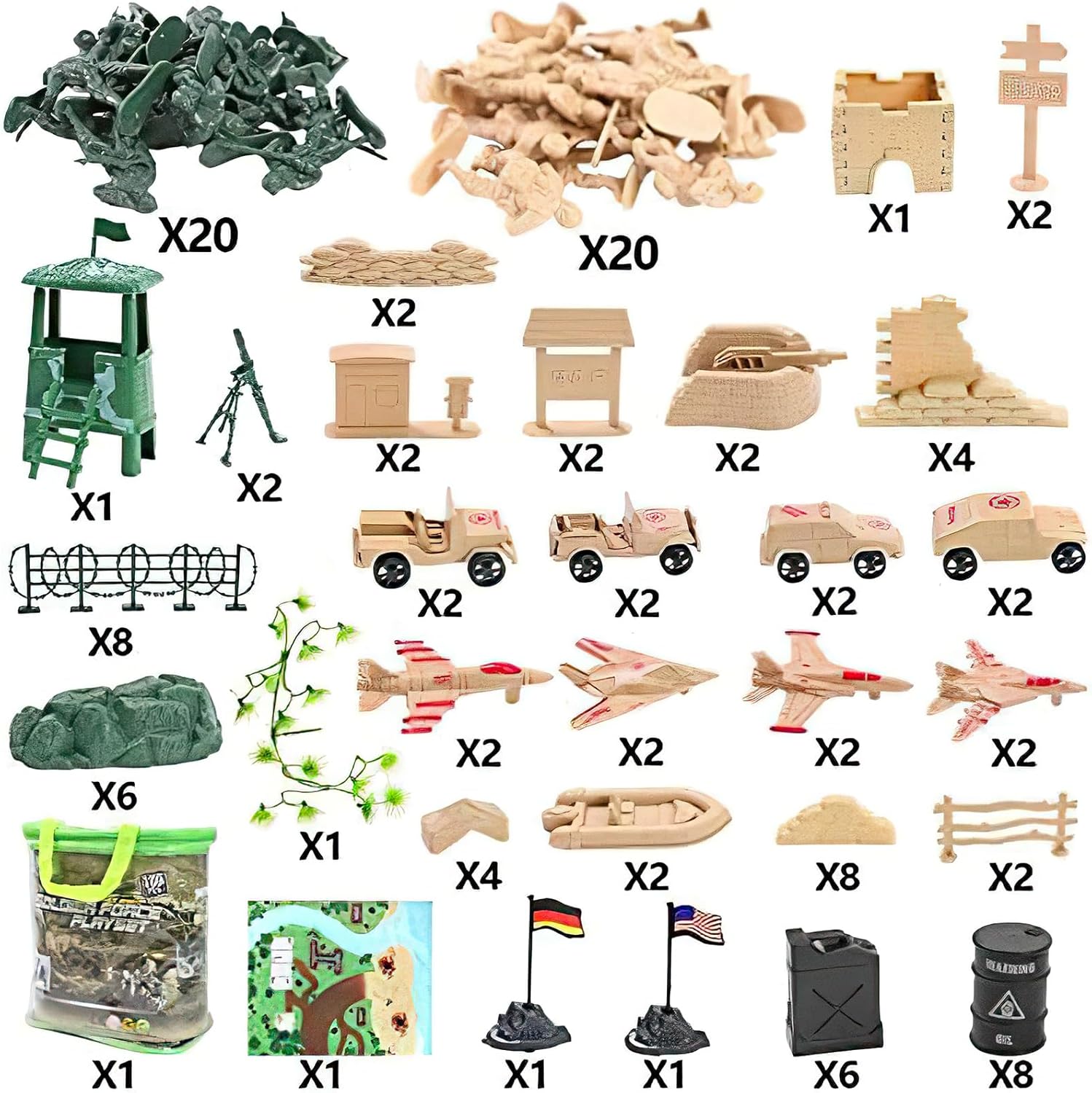 3 otters Juego de 120 piezas militares para hombres del ejército, soldados de juguete, figuras militares y accesorios con vehículos, aviones, barcos