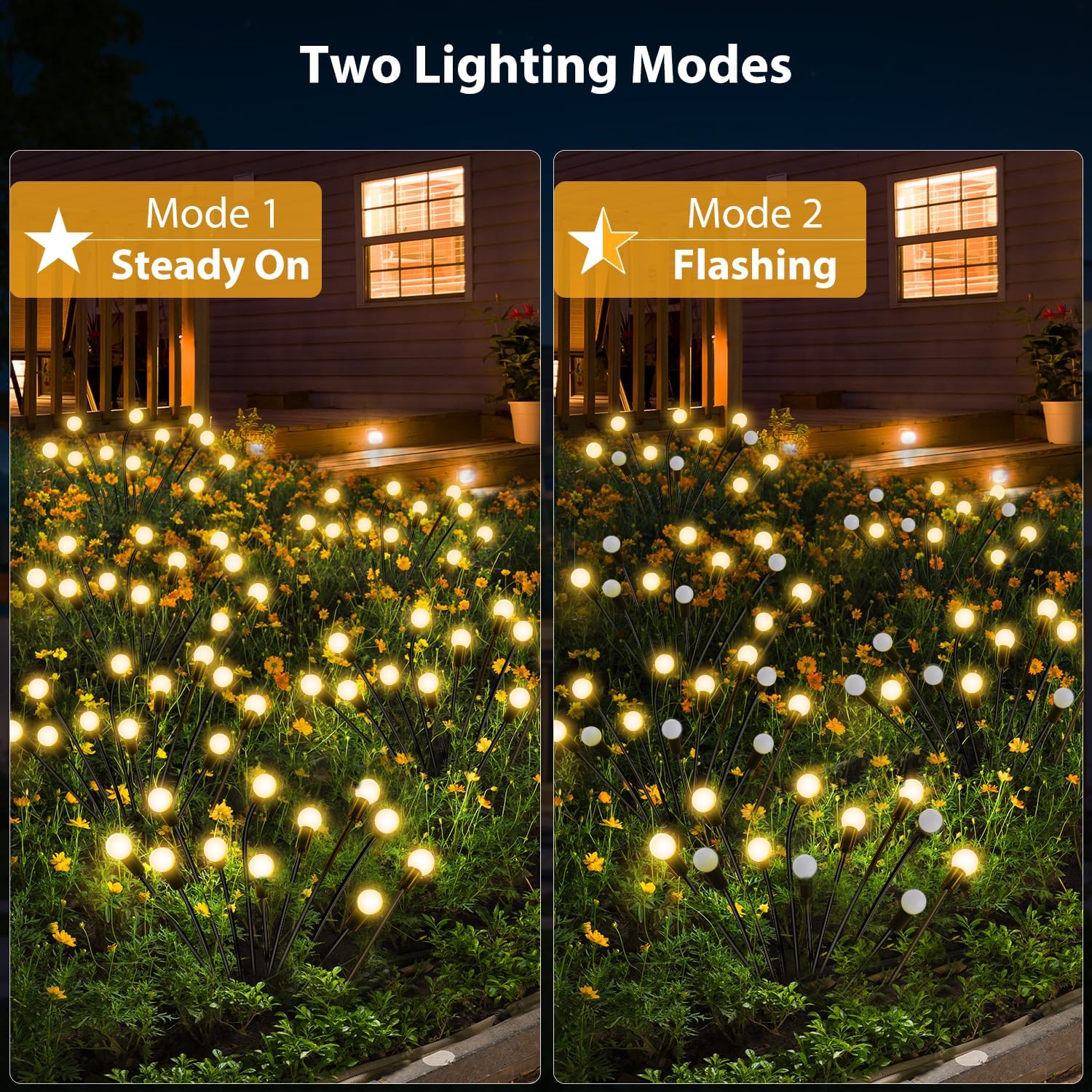Patiobay Luces solares para exteriores, 4 paquetes de 40 LED (total) luces solares de jardín blancas cálidas, 2 modos, luces solares para