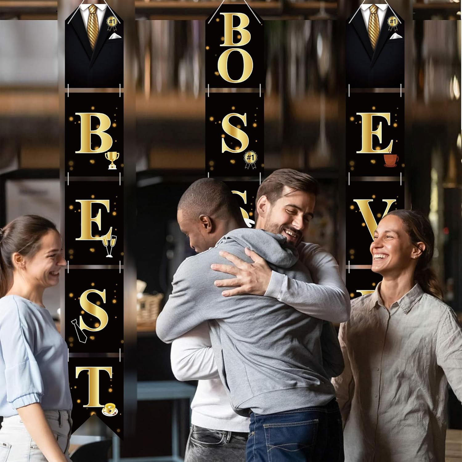 Letrero para puerta de porche con texto en inglés “Happy Boss’s Day”, cartel colgante para fiesta con texto en inglés “Best Boss Ever”, decoración