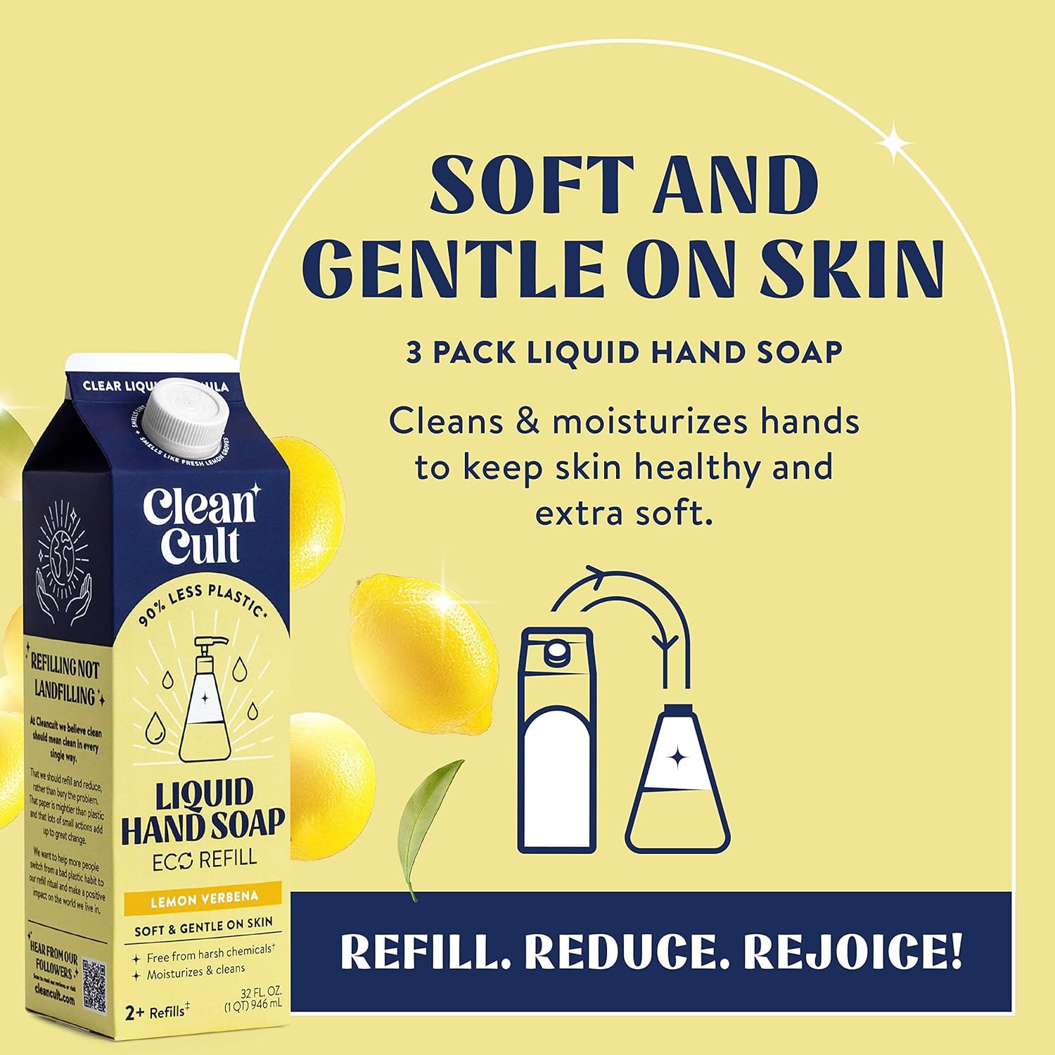 Cleancult – Recambios de jabón líquido para manos – Verbena de limón – Hecho con mezcla de aloe vera y aceites esenciales – Nutre e hidrata la piel
