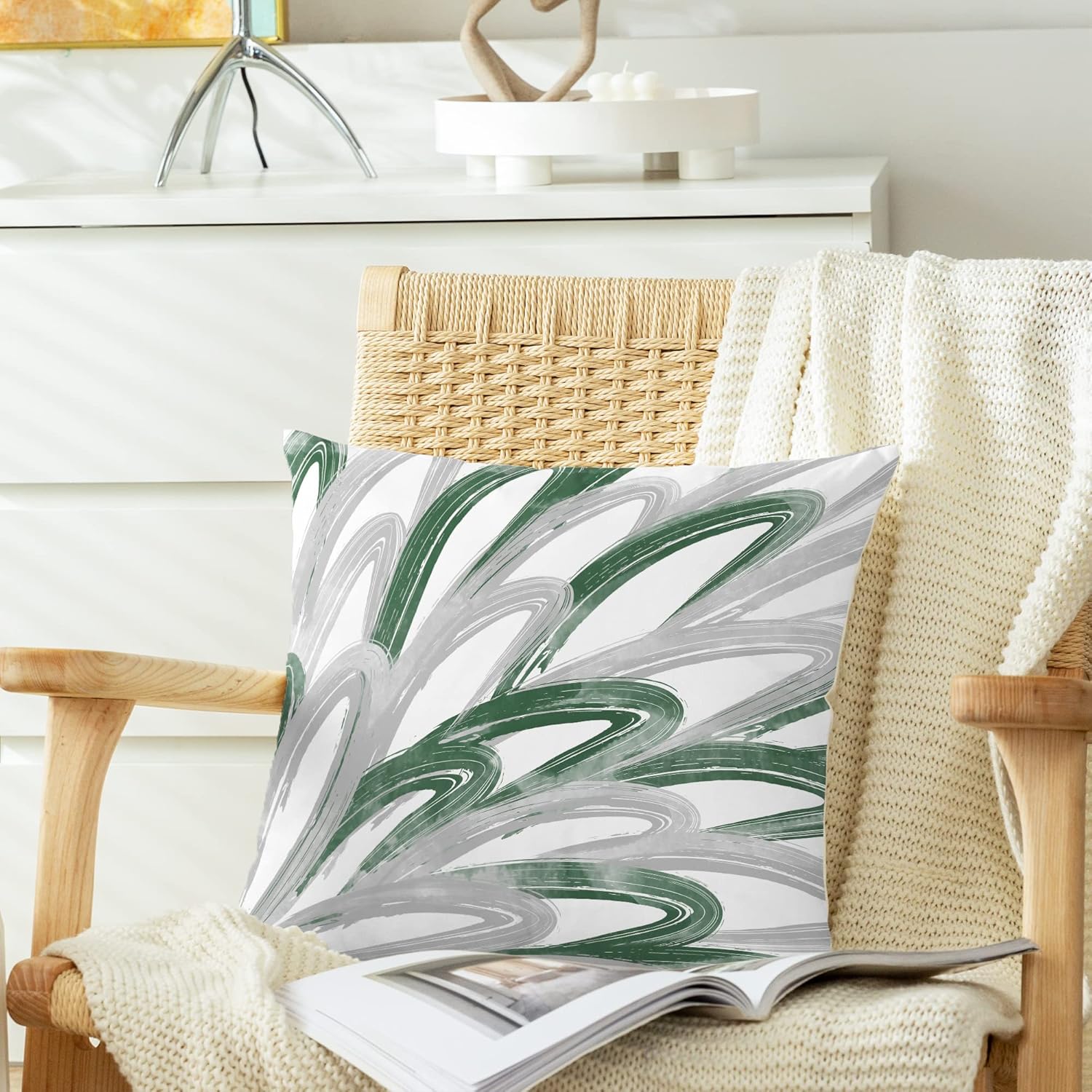 CaliTime Juego de 2 fundas de almohada decorativas de vellón de dos tonos con plumas abstractas para sofá, cama, decoración de casa rural, 20 x 20