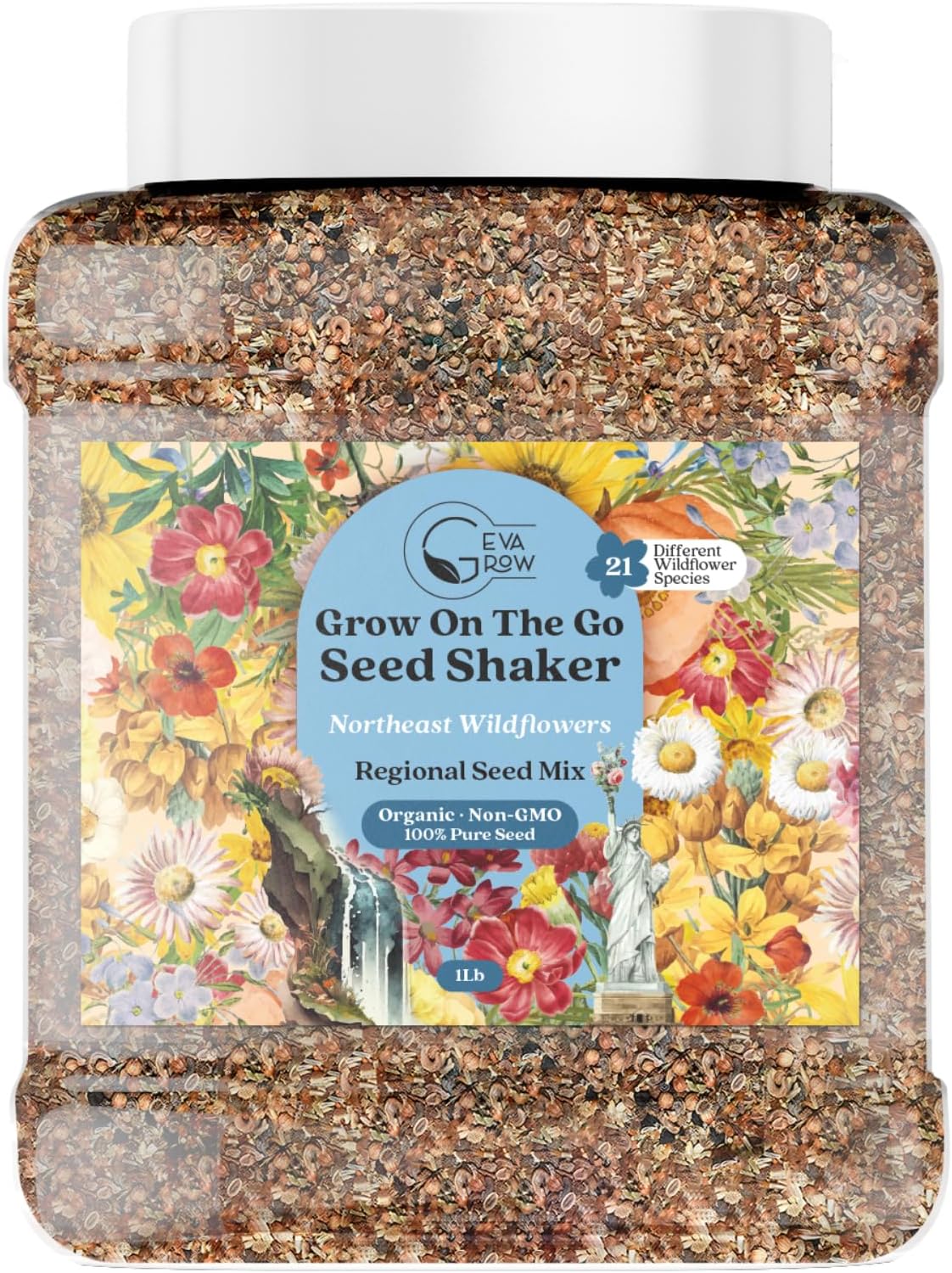 Bulk Regional Wildflower Seed Tub – Semillas de flores silvestres del noreste orgánicas, sin OMG, 100% semillas puras, 21 variedades de semillas,