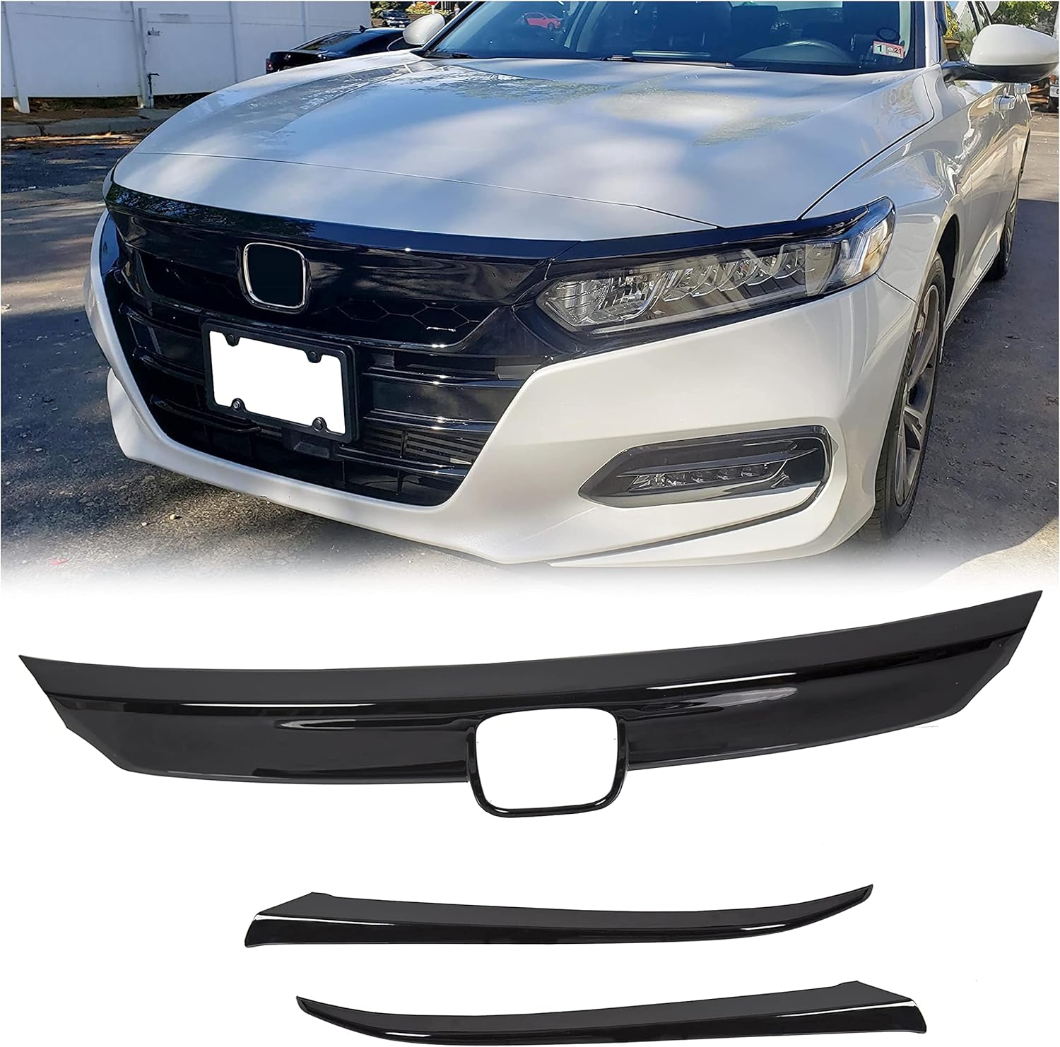 HECASA Cubierta de rejilla delantera compatible con Honda 10th Accord Sedan 4DR 2018 2019 2020 con moldura de párpado, parachoques de labios, negro