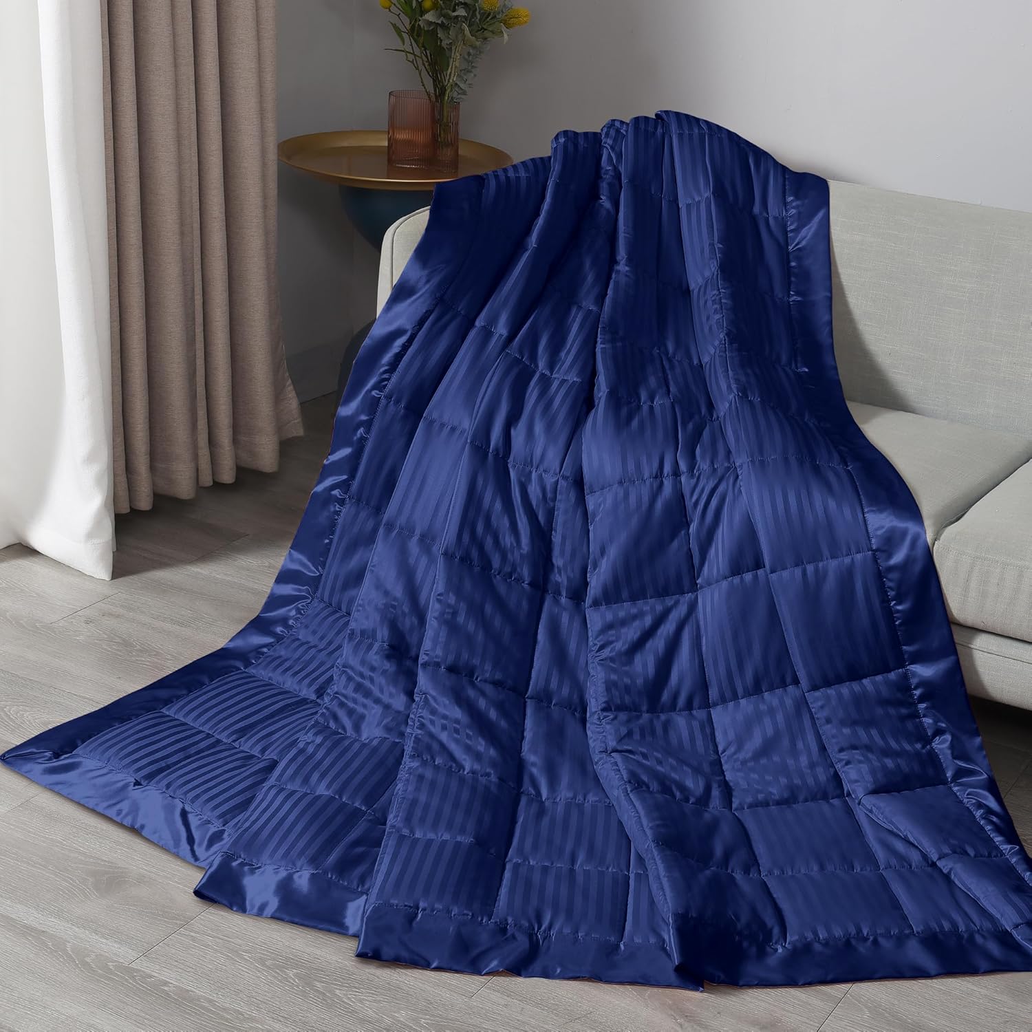 downluxe Manta con peso tamaño King, manta con peso de 18 libras con cuentas de vidrio para todas las estaciones, lavable a máquina (color azul