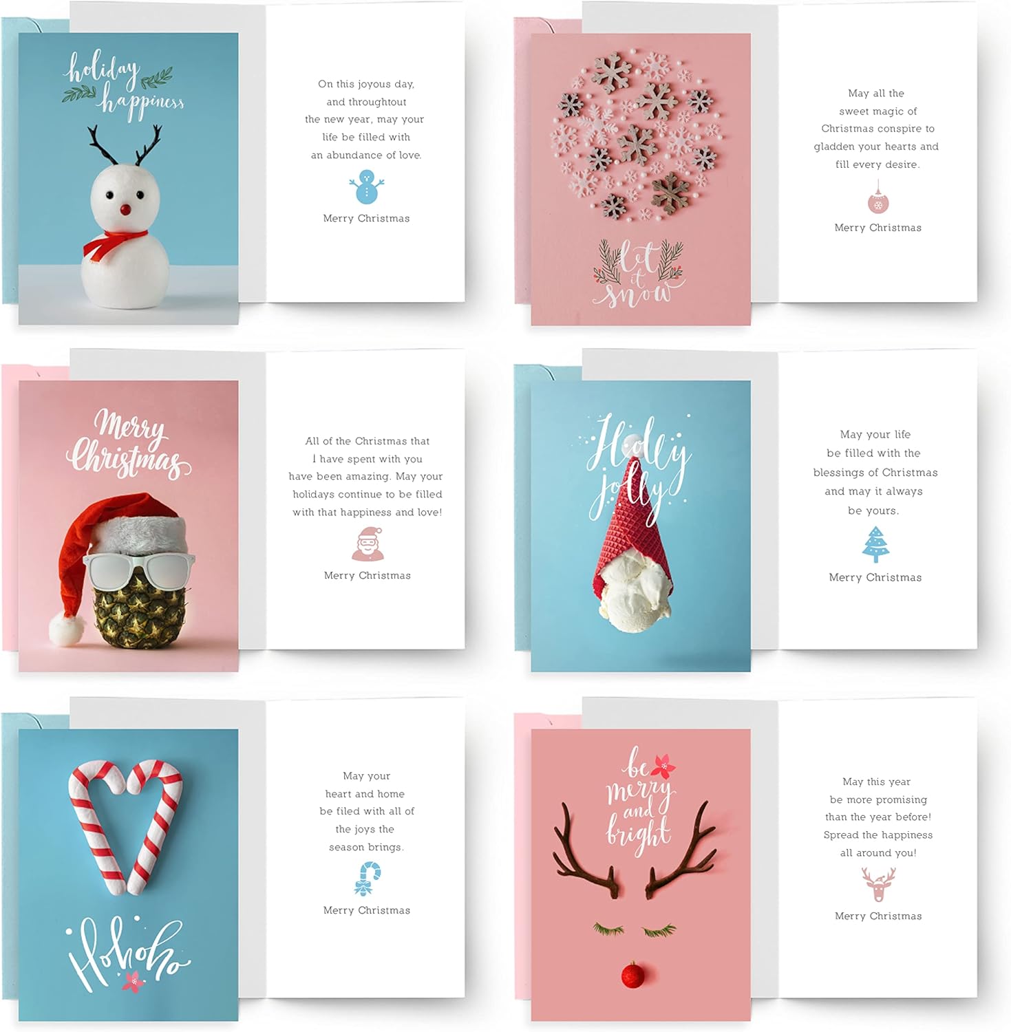 240 tarjetas de felicitación de Navidad con sobres, 6 diseños surtidos de 4 unidades con puntos UV de alto brillo, tarjetas de Navidad de 7.25 x 5.5