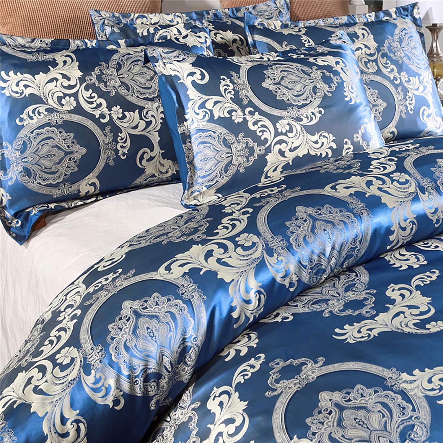 Dencalleus Juego de funda de edredón de satén jacquard de 3 piezas, reversible, de lujo, microfibra de doble cepillado, ultra suave, tamaño