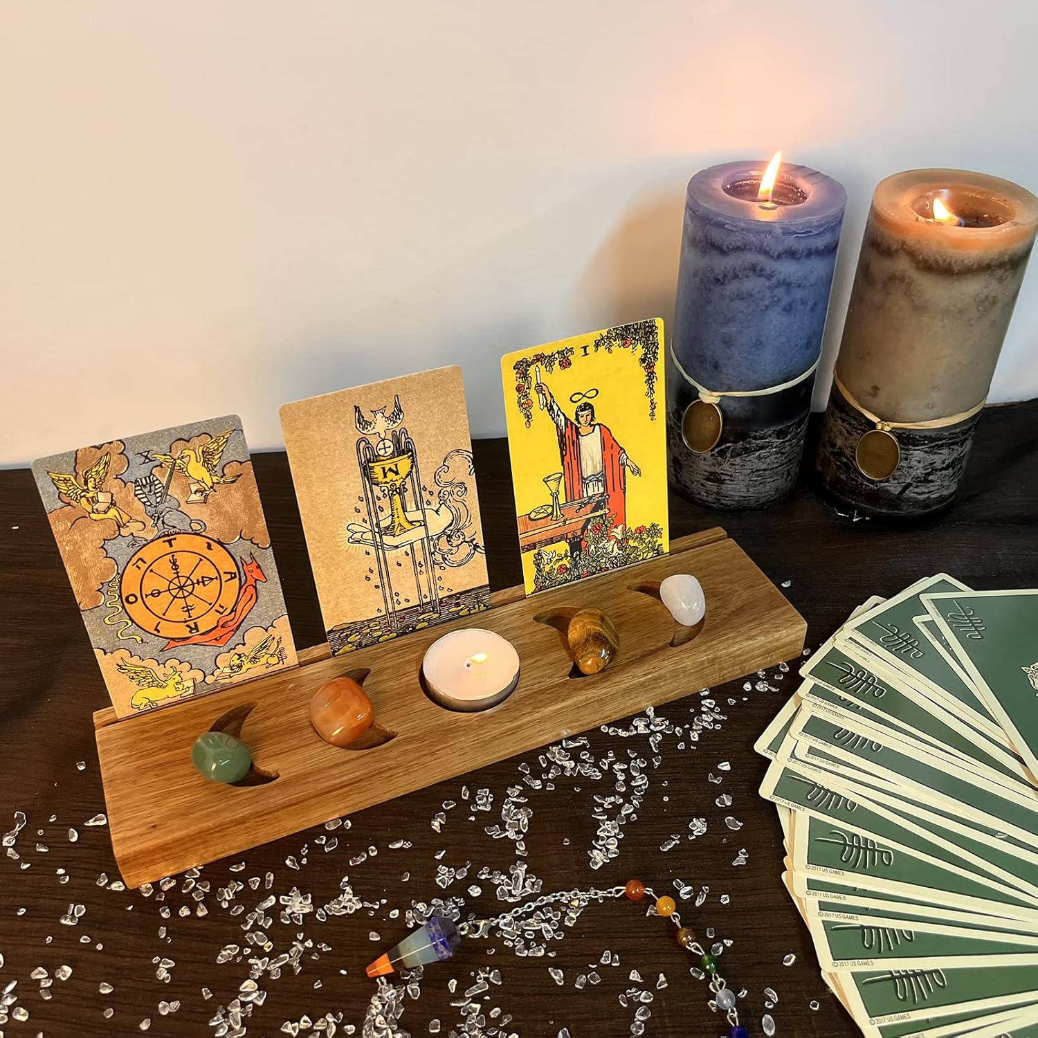 Ceiner Tarot de madera con fase lunar, soporte de bruja para meditación Oracle Lenormand, exhibición de tarjetas de afirmación diaria, accesorios de