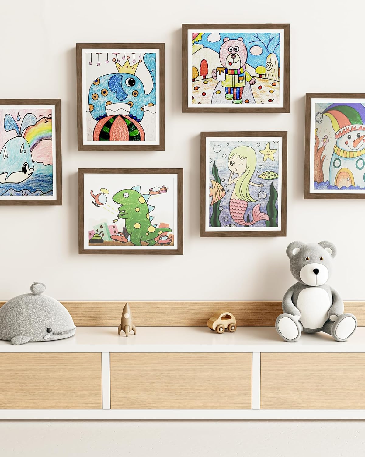 BAIJIALI Marcos de arte marrón para obras de arte infantiles, apertura frontal con capacidad para 150 dibujos, manualidades 3D, 2 paquetes de 8.5 x