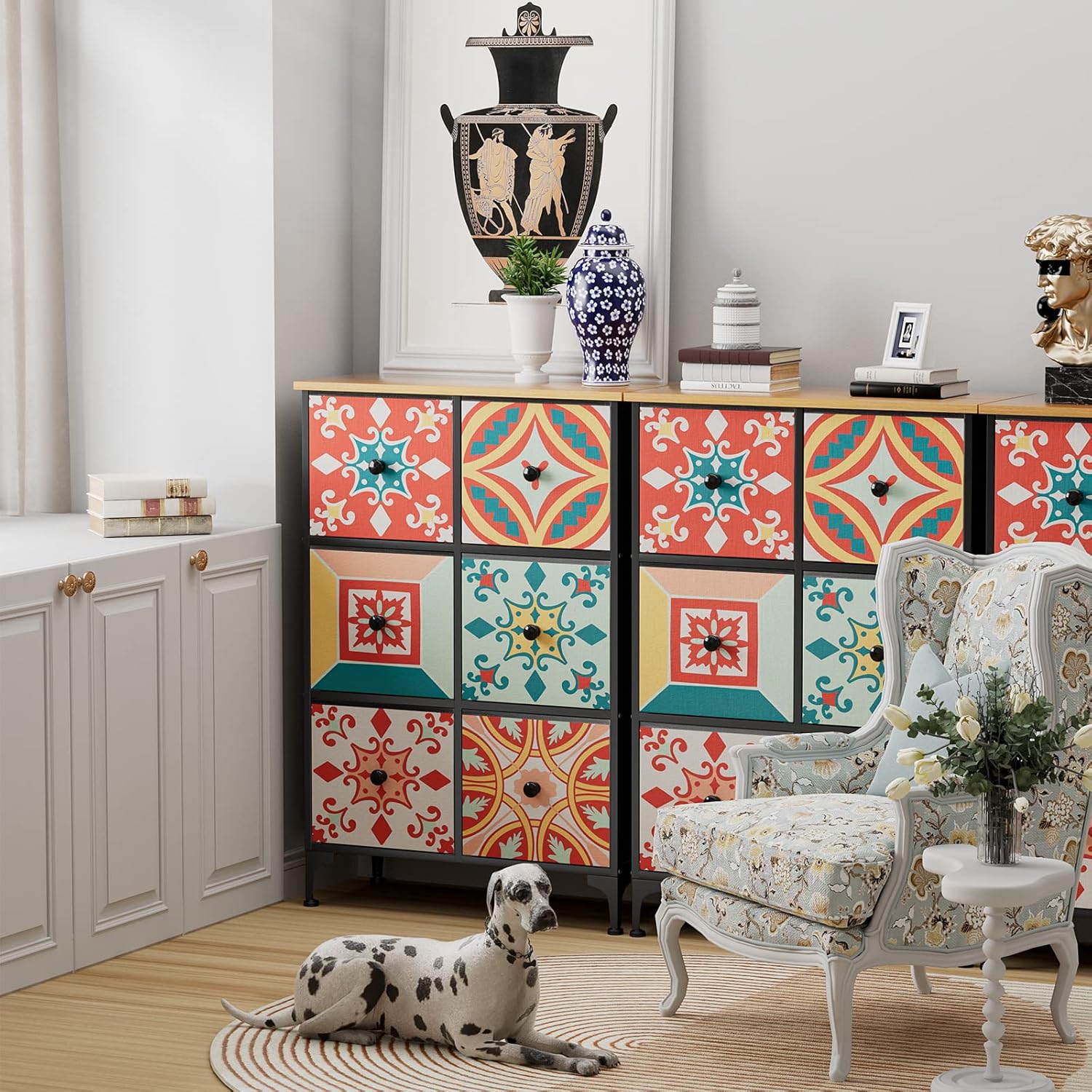 YILQQPER Cómoda para dormitorio, 6 cajones, cómoda y cómoda, organizador alto de cómoda, torre de almacenamiento de tela para armario y guardería,