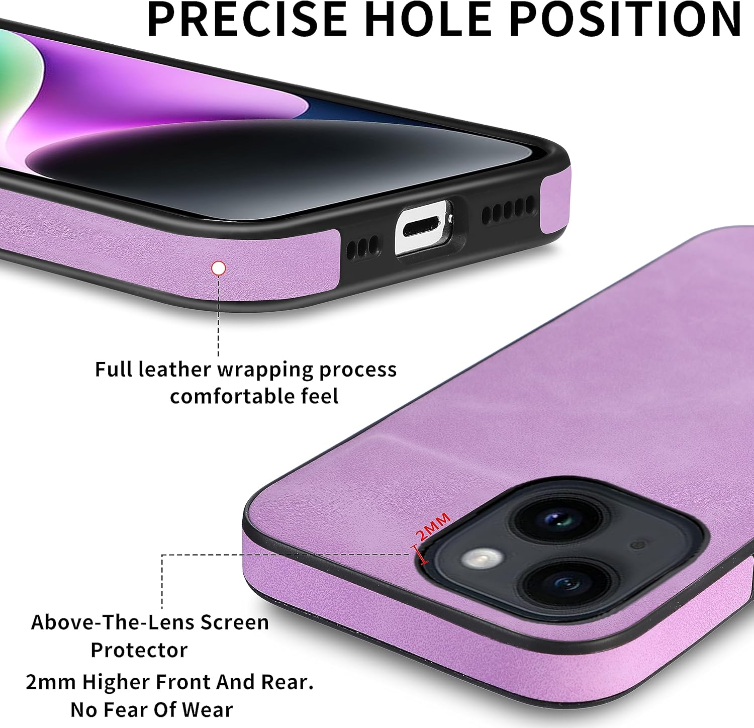 Asuwish Funda de teléfono para iPhone 14 de 6.1 pulgadas con protector de pantalla de vidrio templado y funda de cuero delgada y suave, accesorios