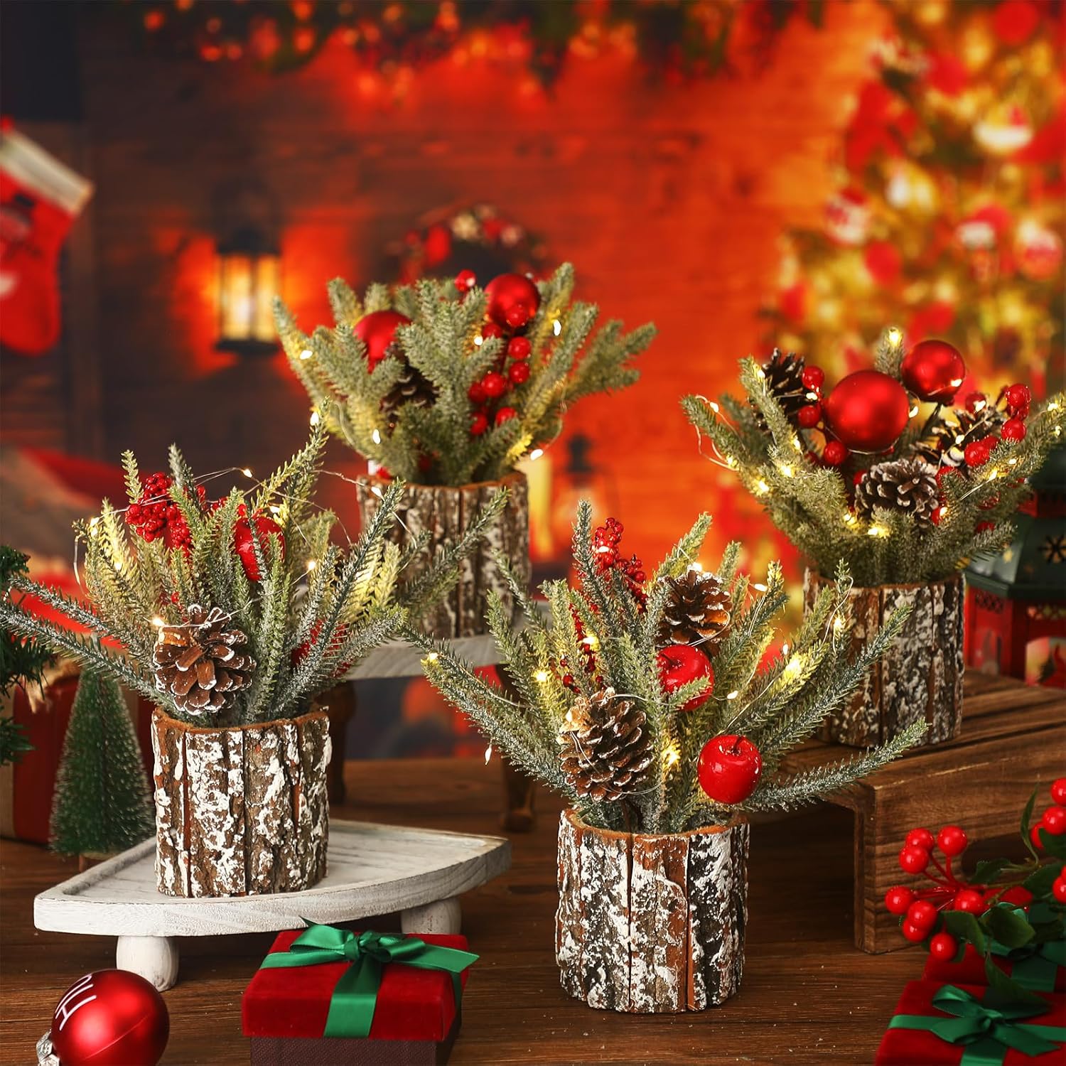 4 piezas de árbol de Navidad pequeño de 13.8 x 11.8 pulgadas, mini decoración de árbol de Navidad artificial de mesa, mini árbol de Navidad con