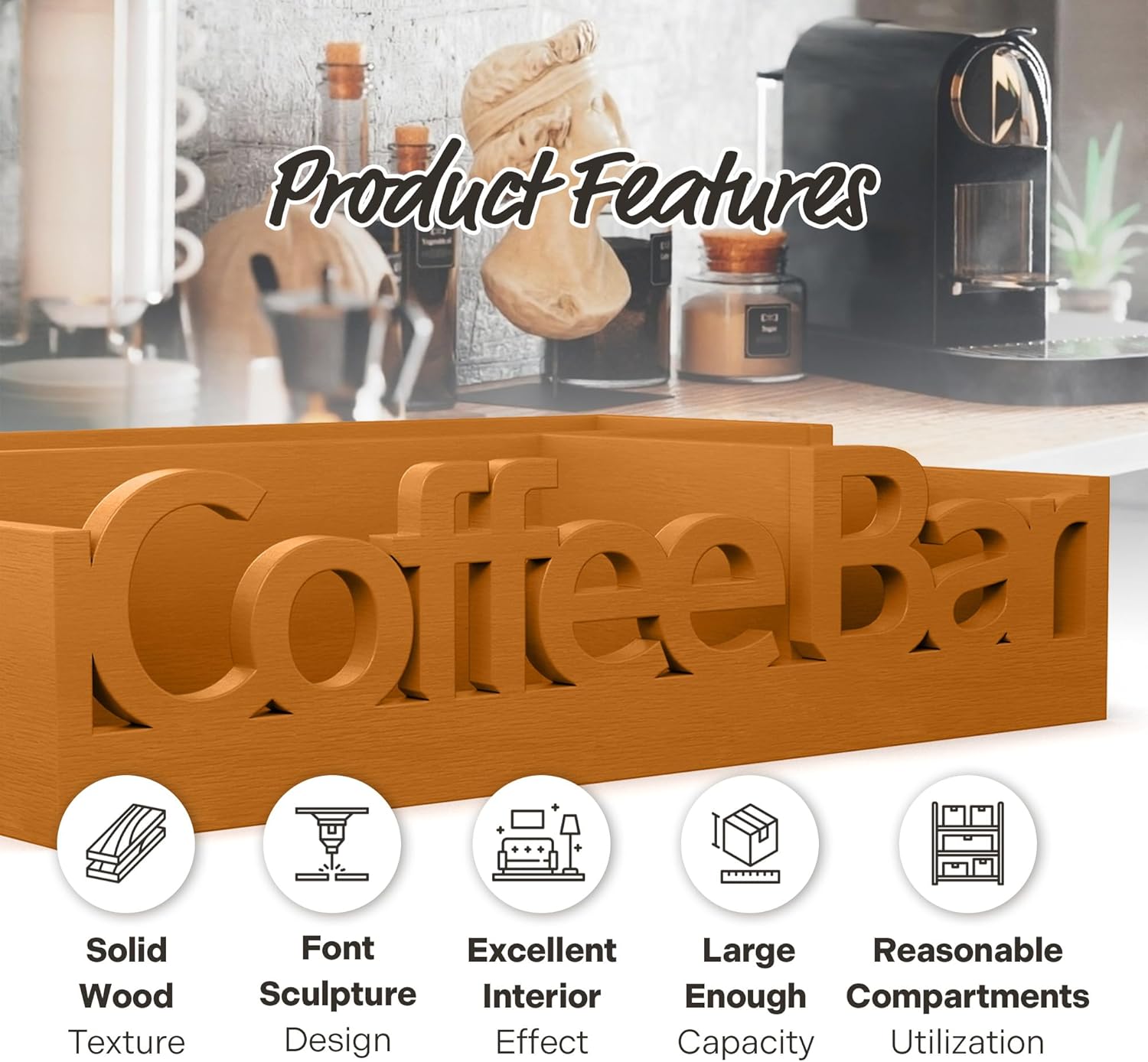 Organizador de estación de café, organizador de café de madera para oficina y hogar, organizador de estación de café para encimera, organizador de