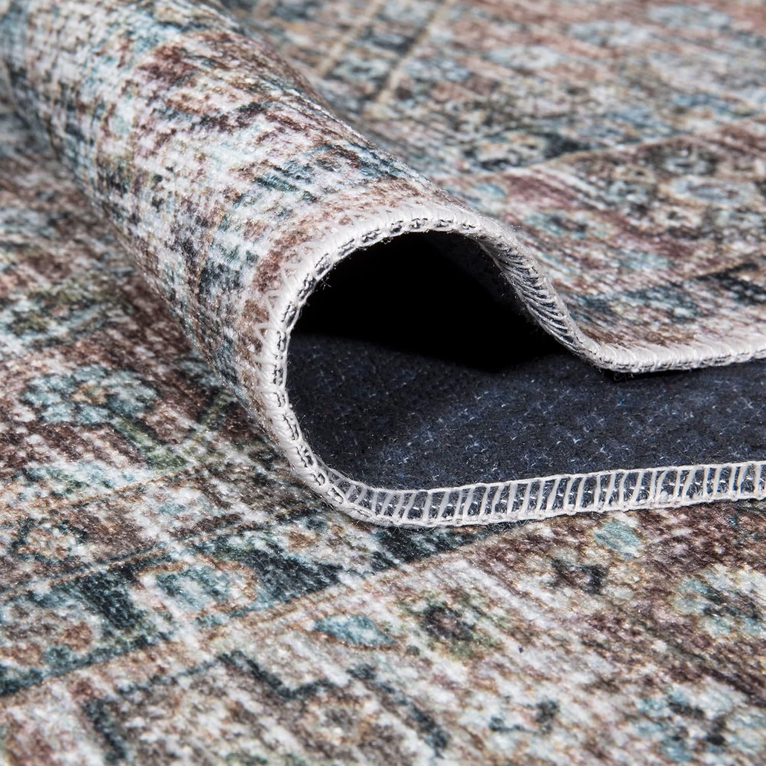 Bloom Rugs Alfombra Caria lavable, antideslizante, de 3 x 5 pies, color grisazul oscuro, alfombra tradicional para sala de estar, dormitorio,
