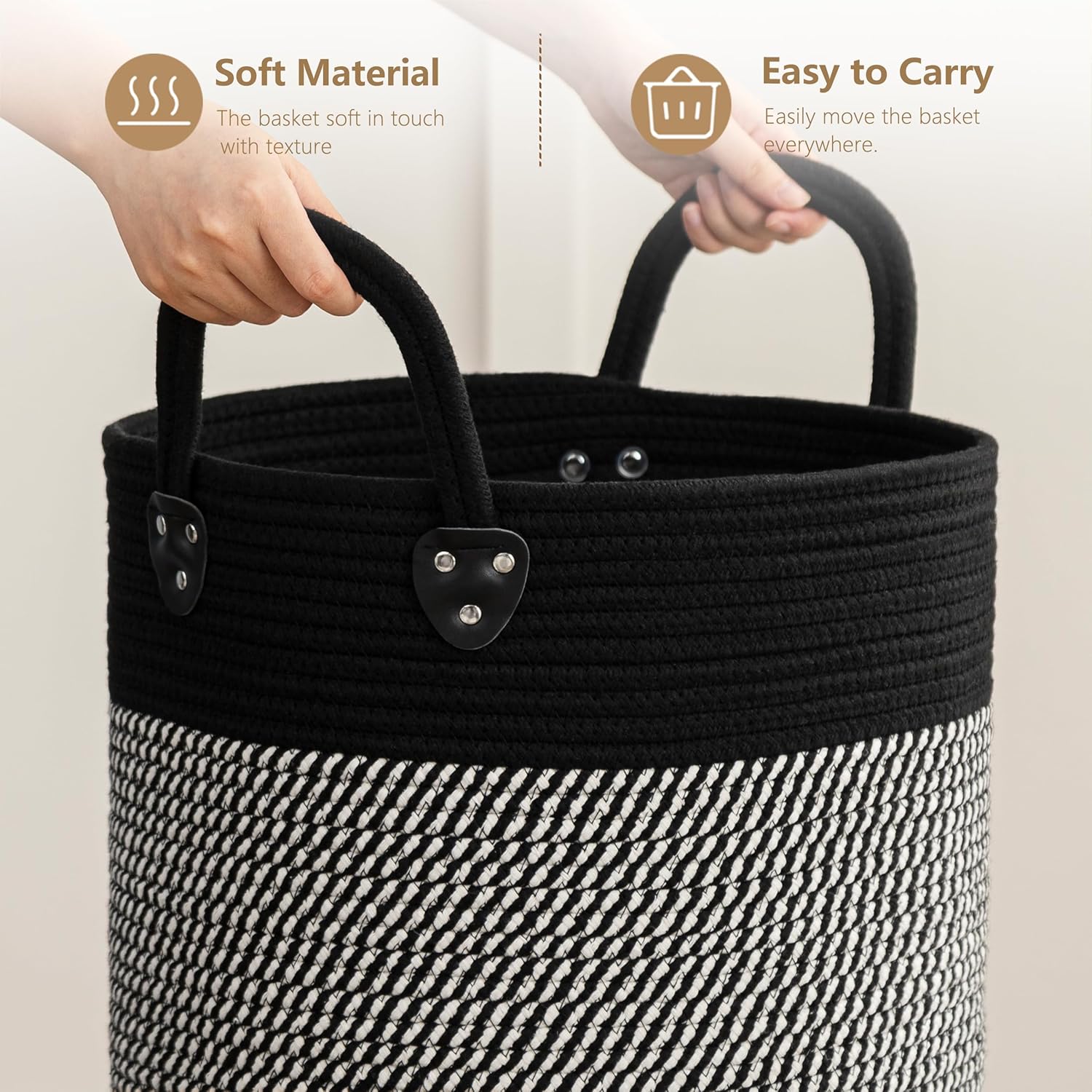 joybest Cesta de almacenamiento tejida con asa, cesta de manta para organizar, cesta de cuerda de algodón, cesta decorativa bohemia para juguetes,