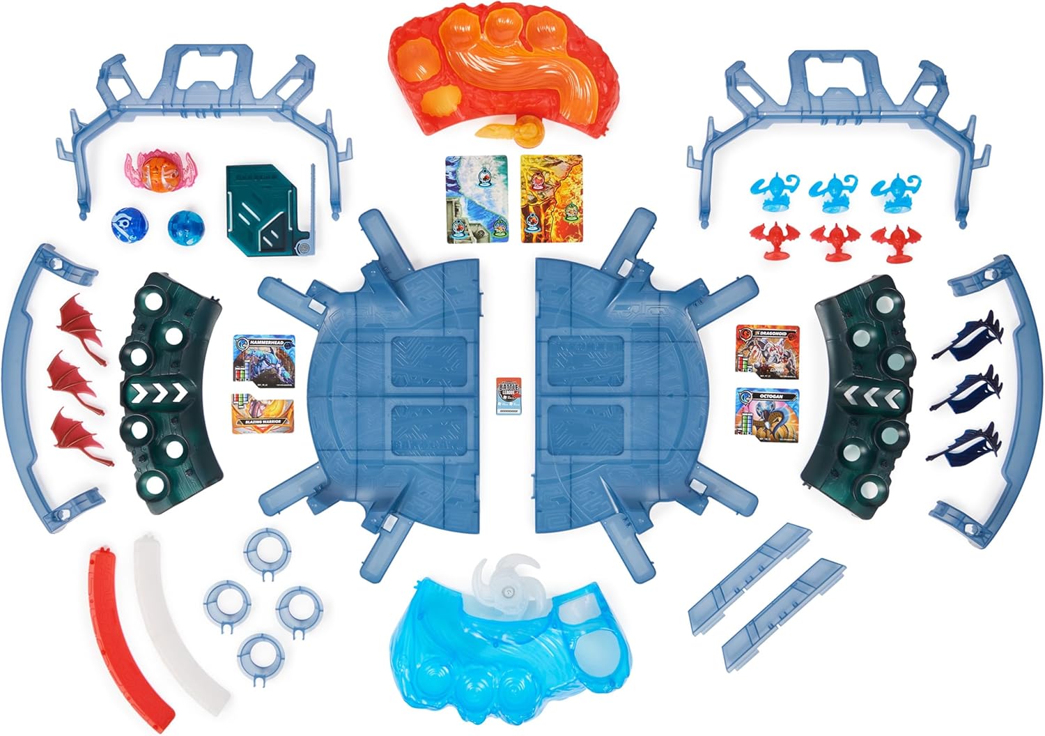 Bakugan Ultimate Battle Arena Playset con ataque especial Dragonoid, Octogan, Hammerhead personalizable, figuras de acción y juego giratorias,