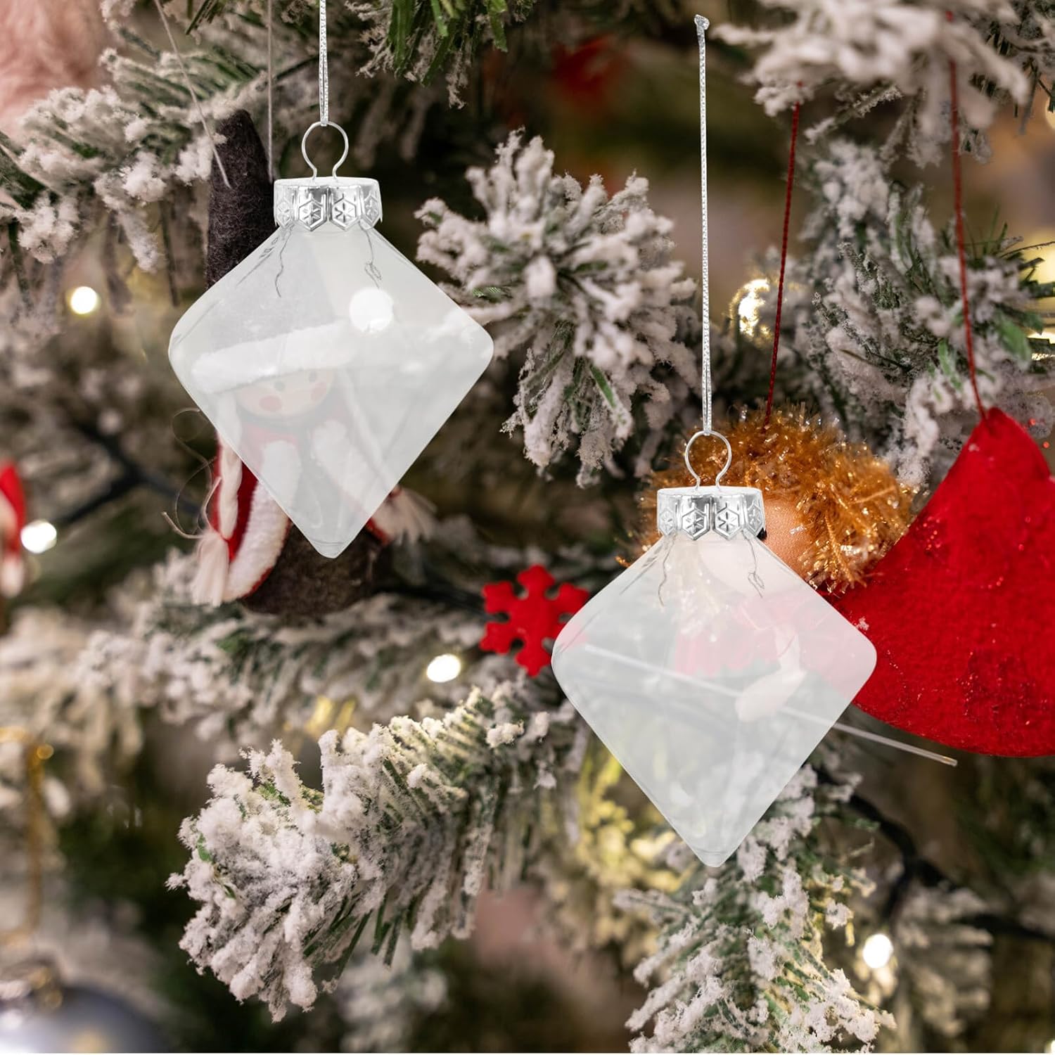 Angoily Bolas de adorno rellenables de plástico transparente para Navidad, 12 unidades, prisma, bola de decoración de Navidad para proyectos de