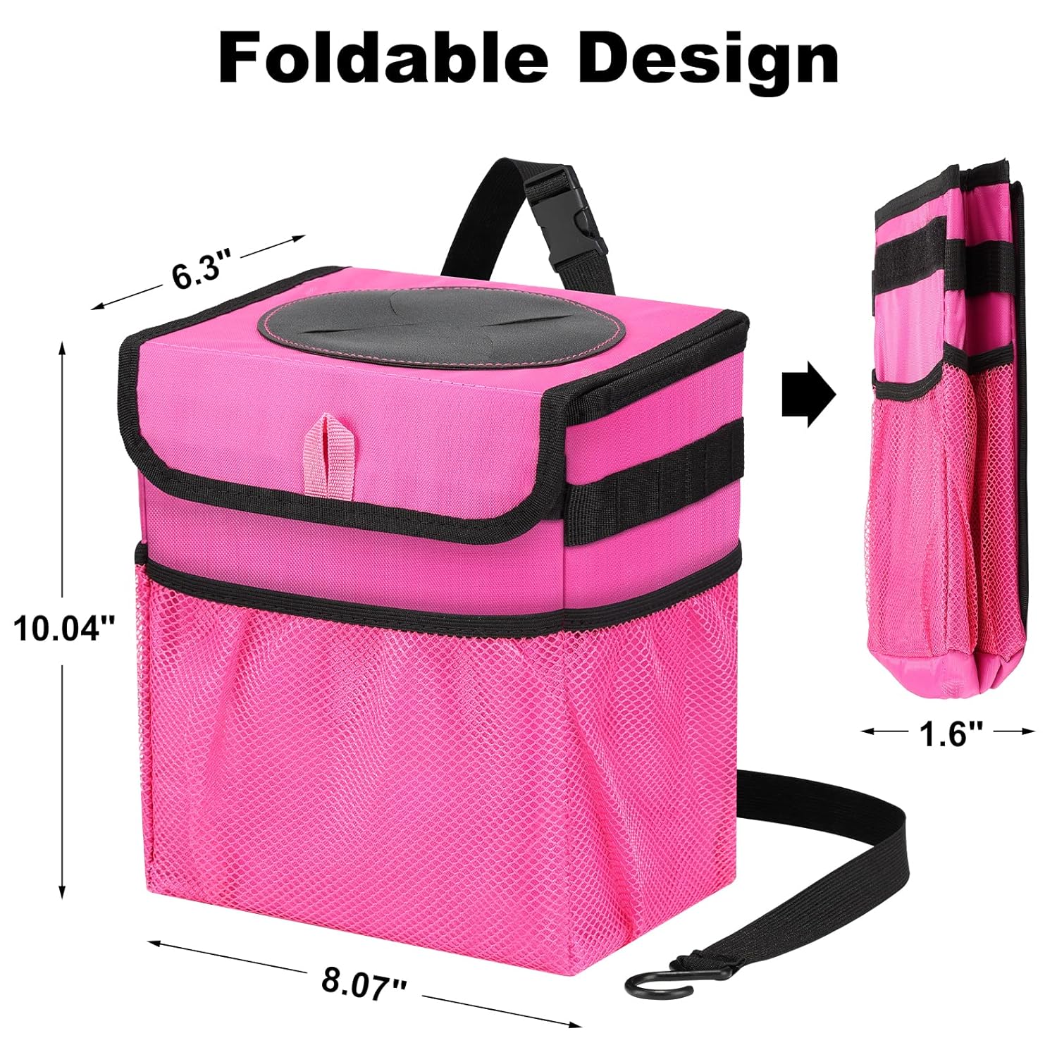 Basurero plegable para automóvil, a prueba de fugas, 2.3 galones, color rosa