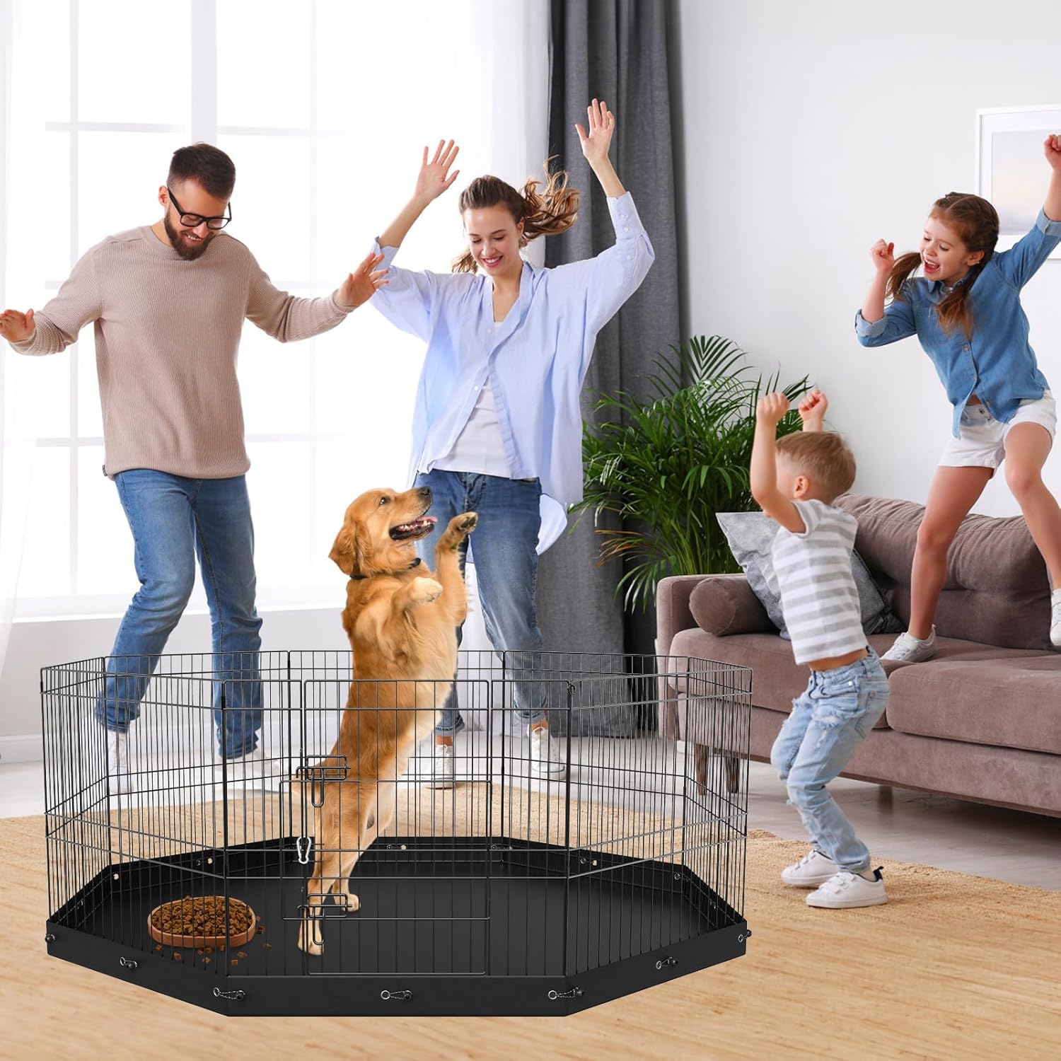 VEVOR Corralito plegable de metal para perros, valla para mascotas para acampar con almohadilla inferior, 24 pulgadas de alto, 8 paneles de jaula