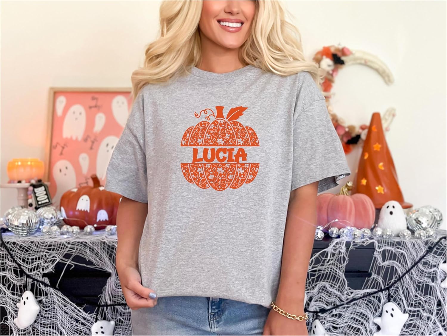 Adhesivo de parche con nombre de calabaza de Halloween personalizado para camisetas Ropa de tela  Monograma personalizado