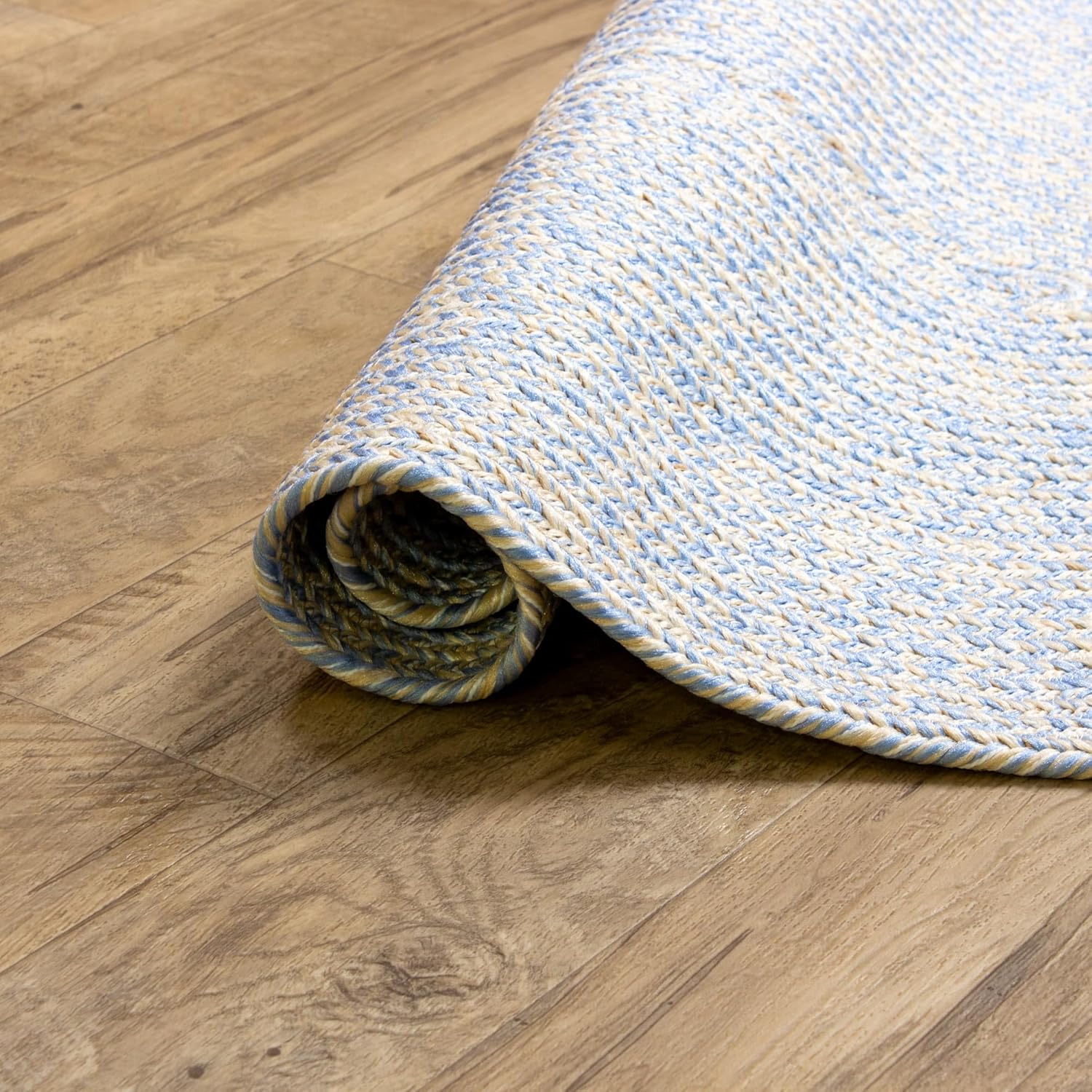Super Area Rugs Alfombra trenzada azul para sala de estar, alfombra trenzada lavable, alfombra de campo francés para sala de estar, ovalada, 5 x 8