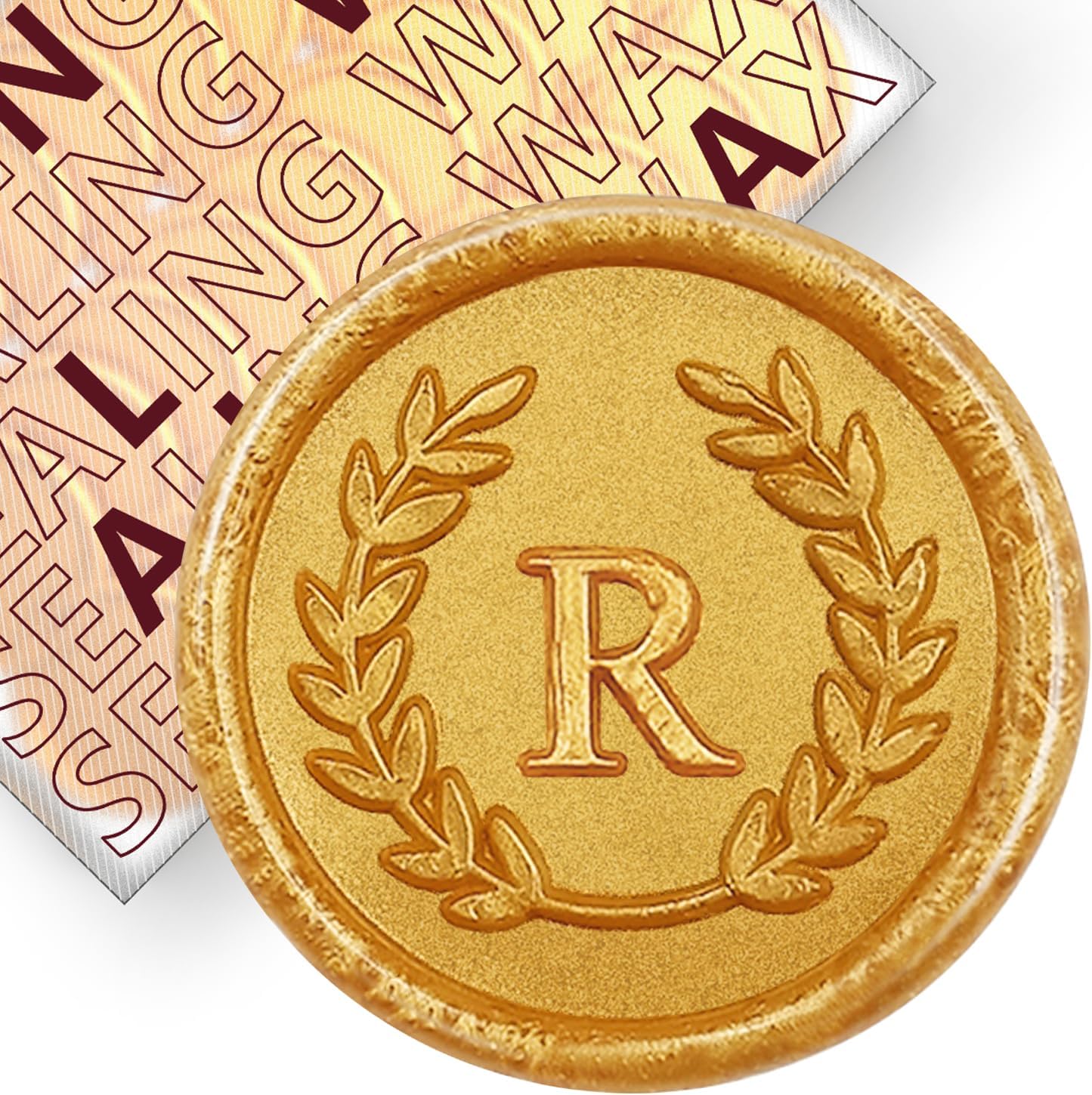 25 calcomanías adhesivas de cera con letra R doradas, hechas a mano, sin necesidad de sellar, rasgar y usar calcomanías de cera para invitaciones de