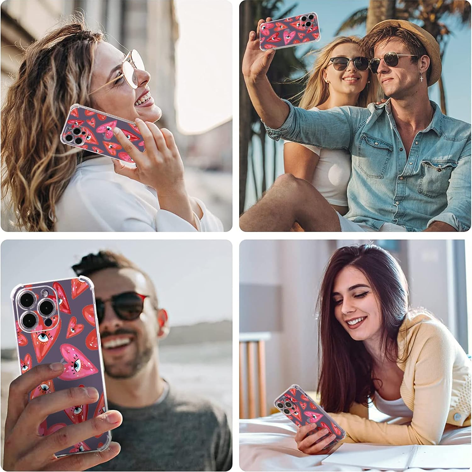 Buffertech – Funda para iPhone 11 Pro Max con diseño de ojos rojos, patrón de corazones de amor con protector de pantalla impacto de caída de 6.6
