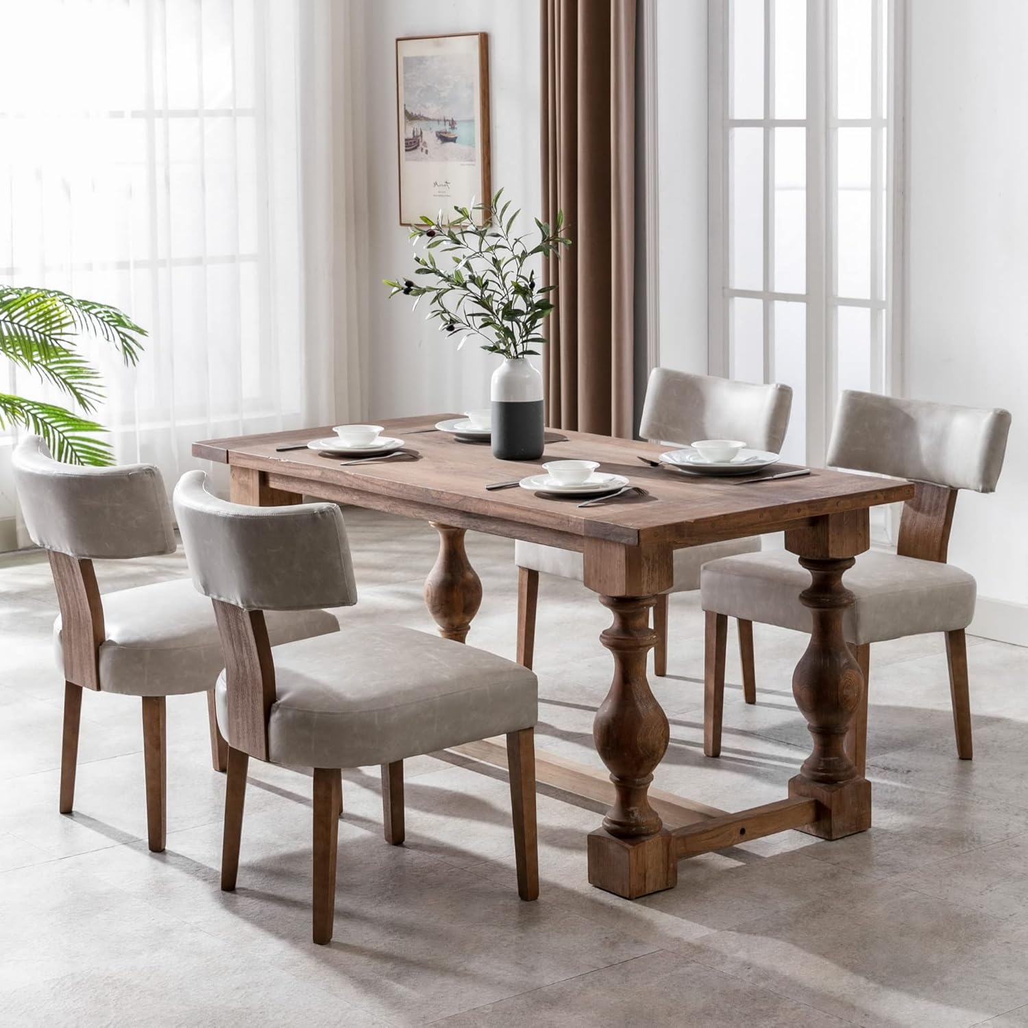 Juego de 2 sillas de comedor modernas, cómodas sillas laterales tapizadas con patas de madera, sillas de comedor de piel sintética con respaldo