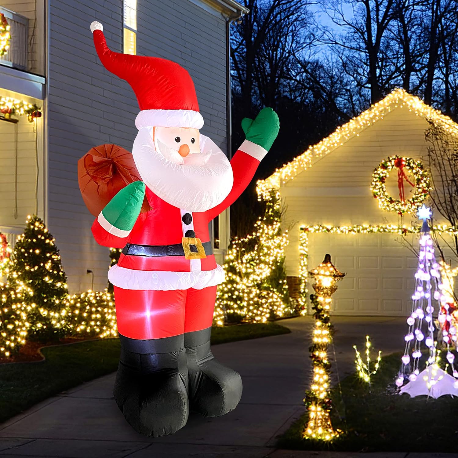 COOLWUFAN Papá Noel inflable de Navidad de 6 pies con bolsa de regalos, luces LED para decoración de patio al aire libre para vacaciones y fiestas