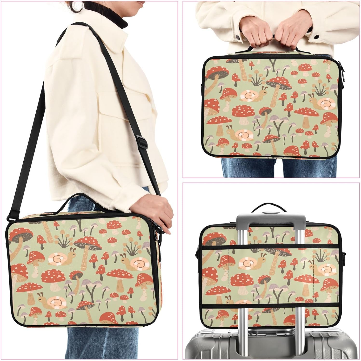 Mushroom and Animals cosmetic bag with pockets make up bag travel makeup bag zipper makeup bag with zipper bolso para cosmeticos men mens woman